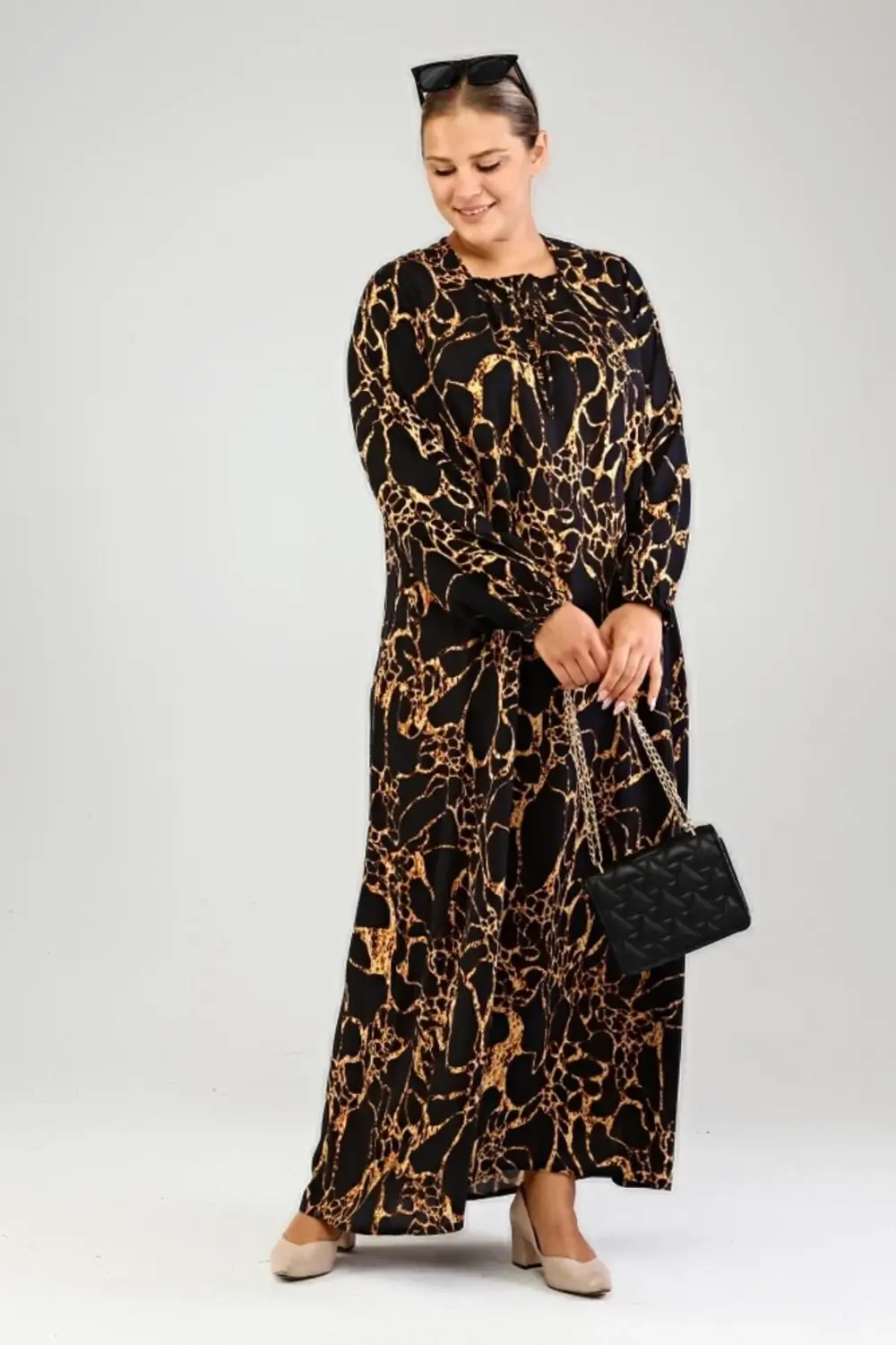 Kadin Buyuk Beden Viskon Tesettür Elbise Siyah
