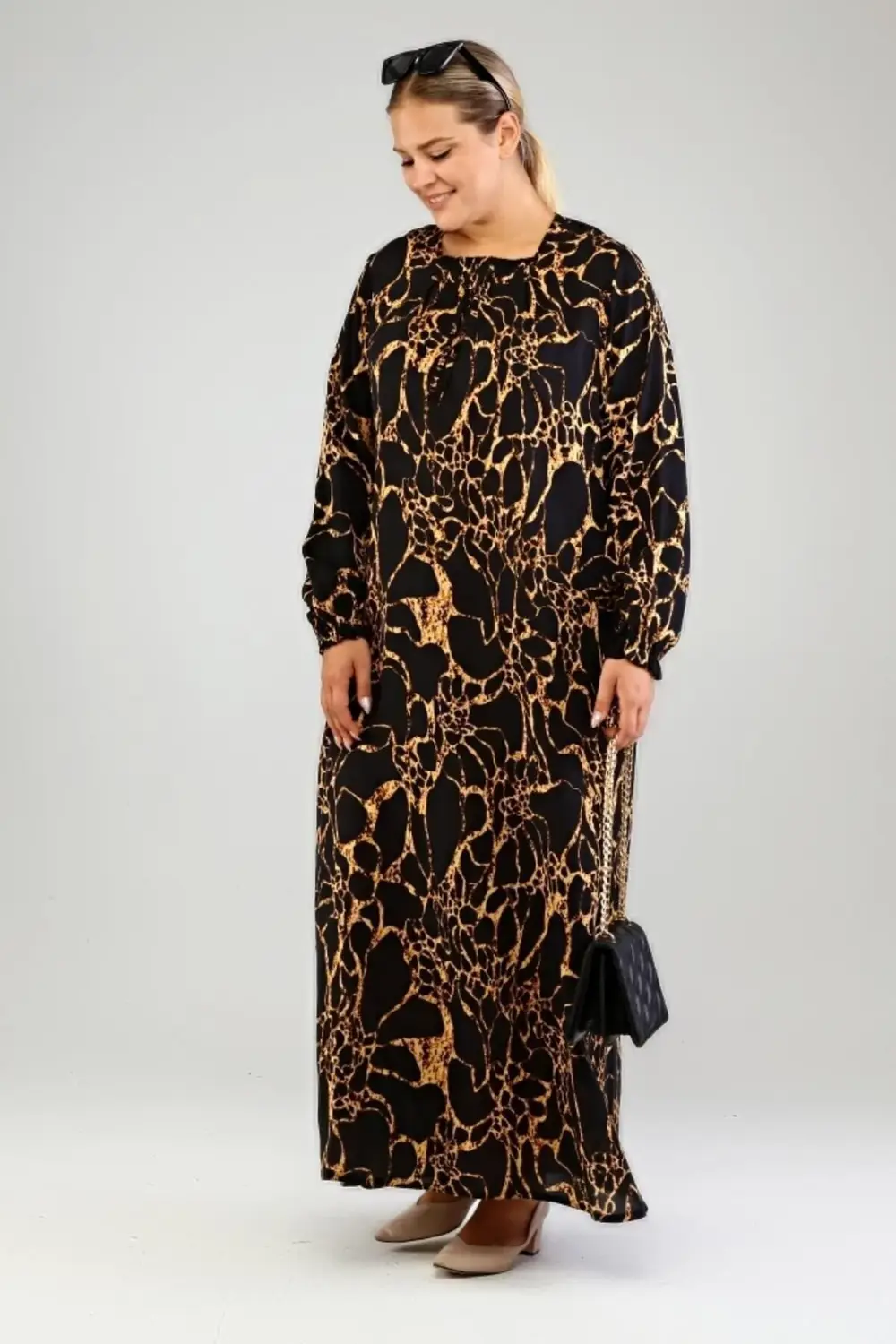 Kadin Buyuk Beden Viskon Tesettür Elbise Siyah