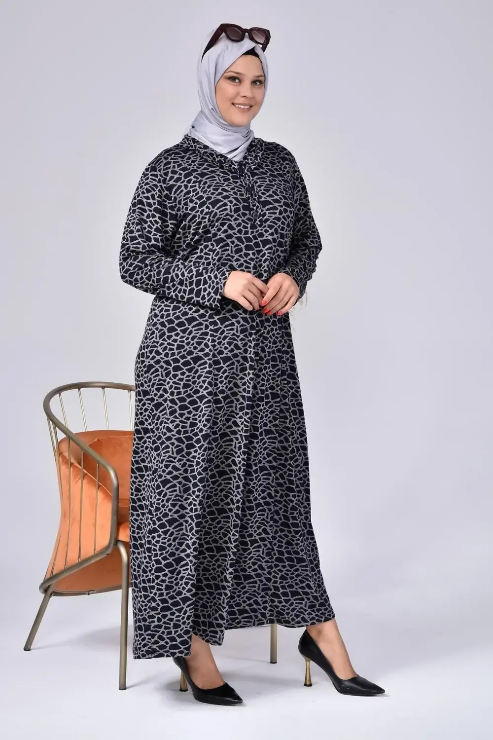 Kadin Buyuk Beden Yakası Firfirli Tesettur Anne Elbisesi Yakma Ya