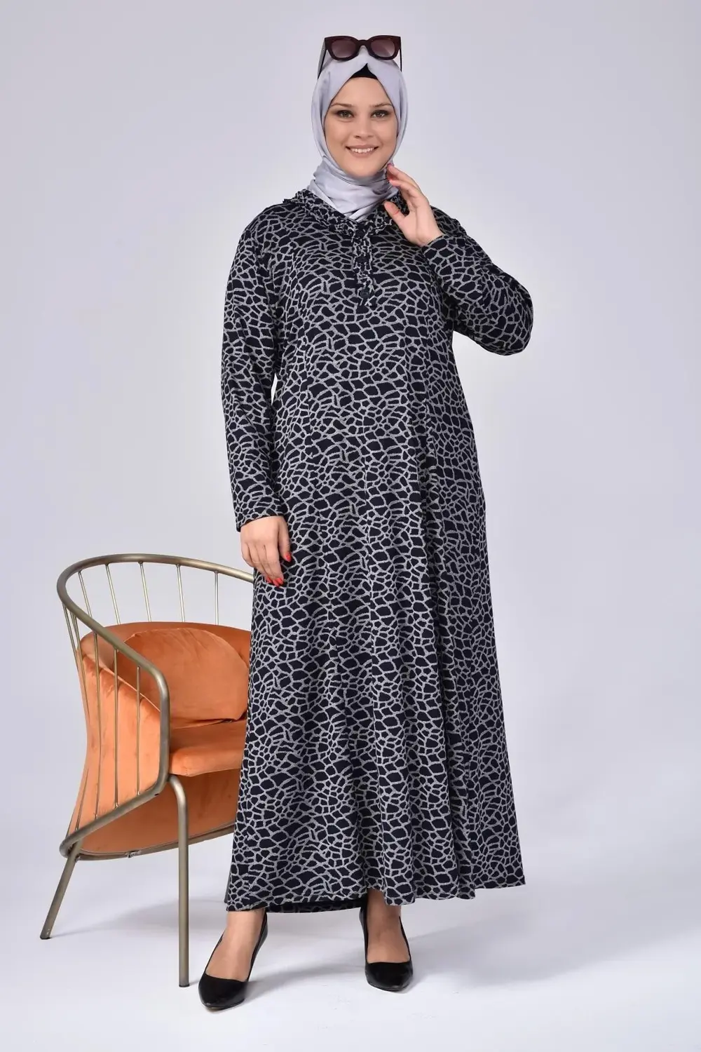 Kadin Buyuk Beden Yakası Firfirli Tesettur Anne Elbisesi Yakma Ya