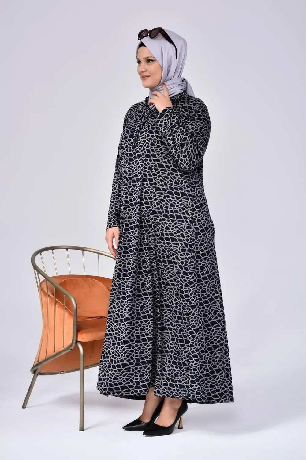 Kadin Buyuk Beden Yakası Firfirli Tesettur Anne Elbisesi Yakma Ya