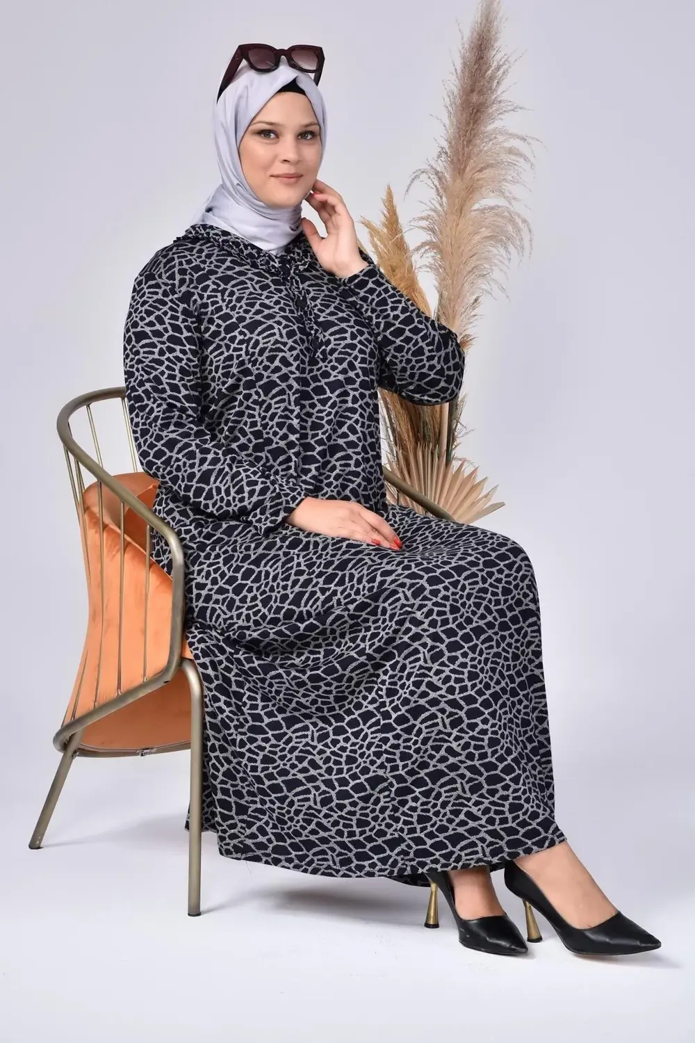 Kadin Buyuk Beden Yakası Firfirli Tesettur Anne Elbisesi Yakma Ya