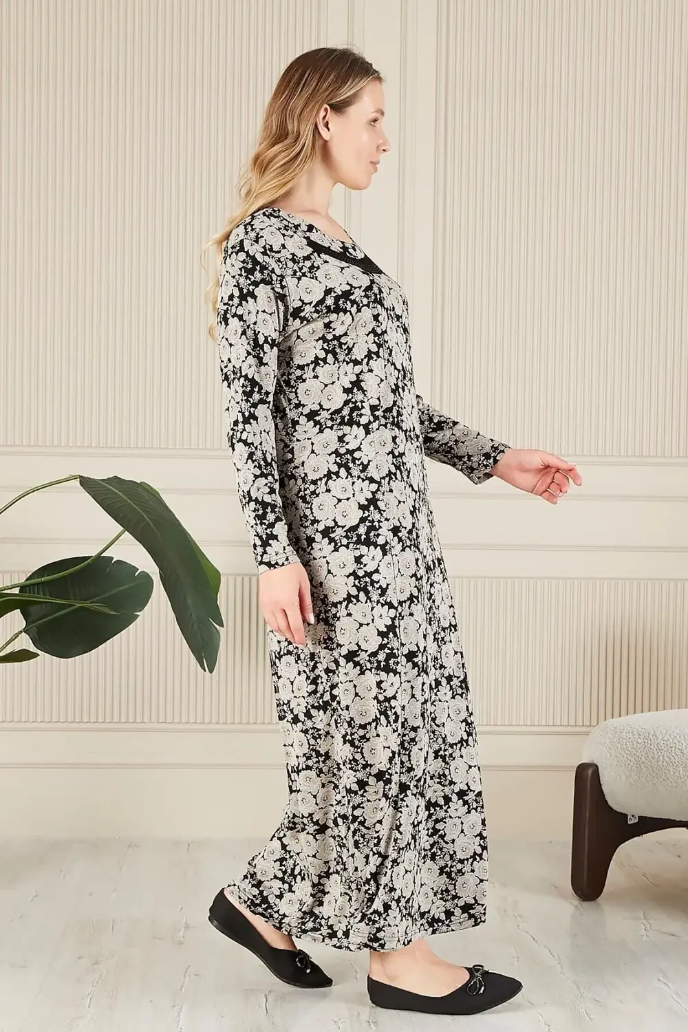 Kadın Buyuk Beden Yakası Taşlı Menekşe Elbise