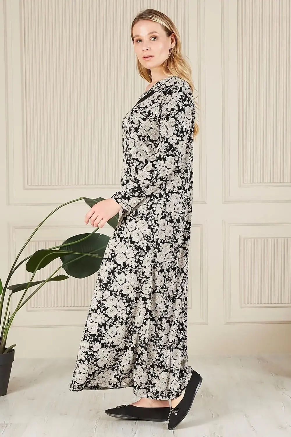 Kadın Buyuk Beden Yakası Taşlı Menekşe Elbise