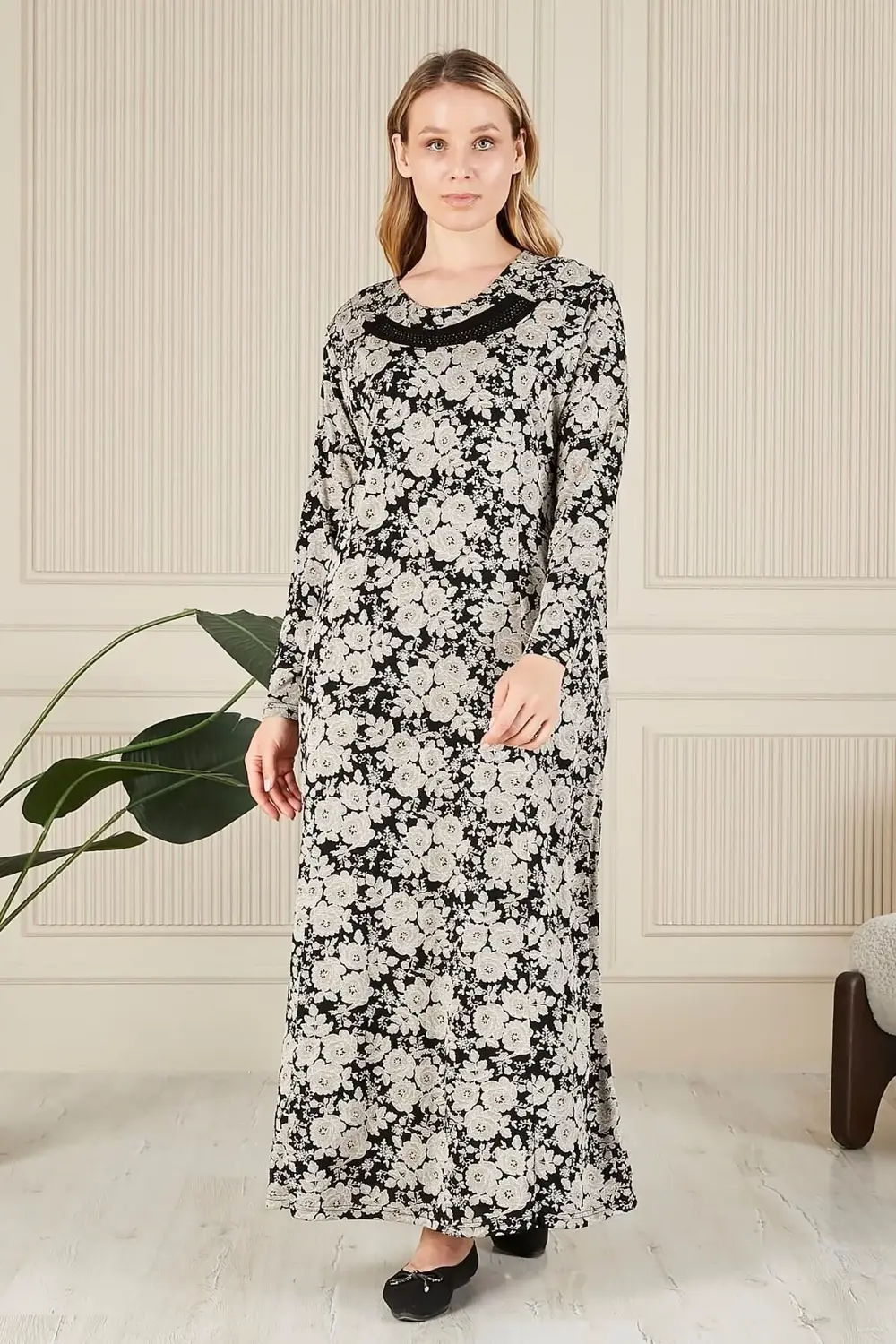 Kadın Buyuk Beden Yakası Taşlı Menekşe Elbise