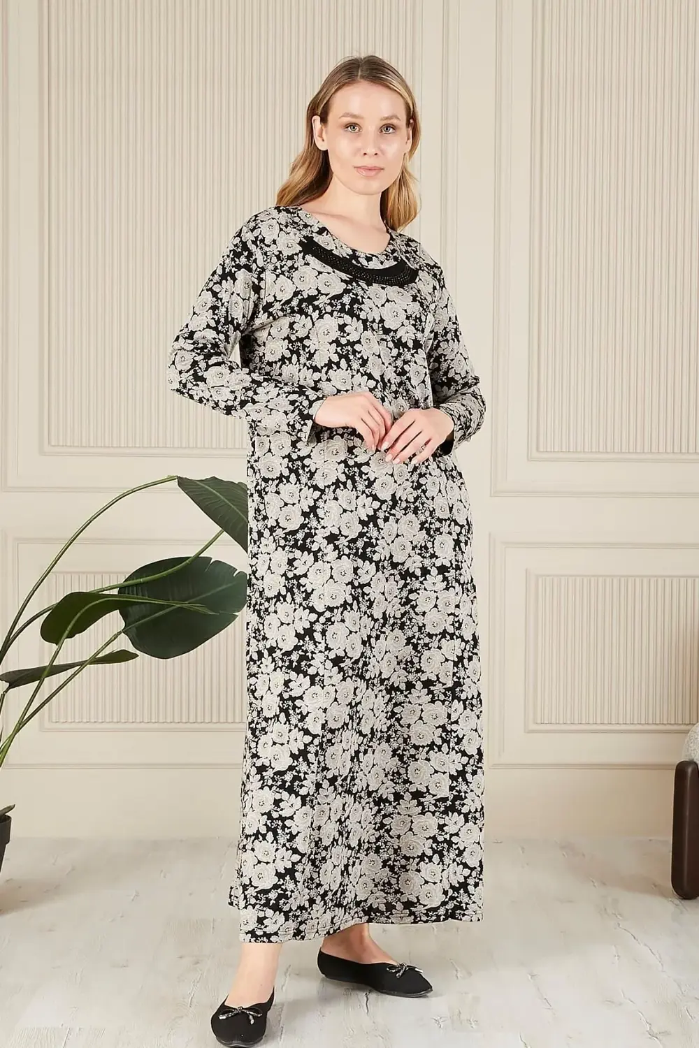 Kadın Buyuk Beden Yakası Taşlı Menekşe Elbise