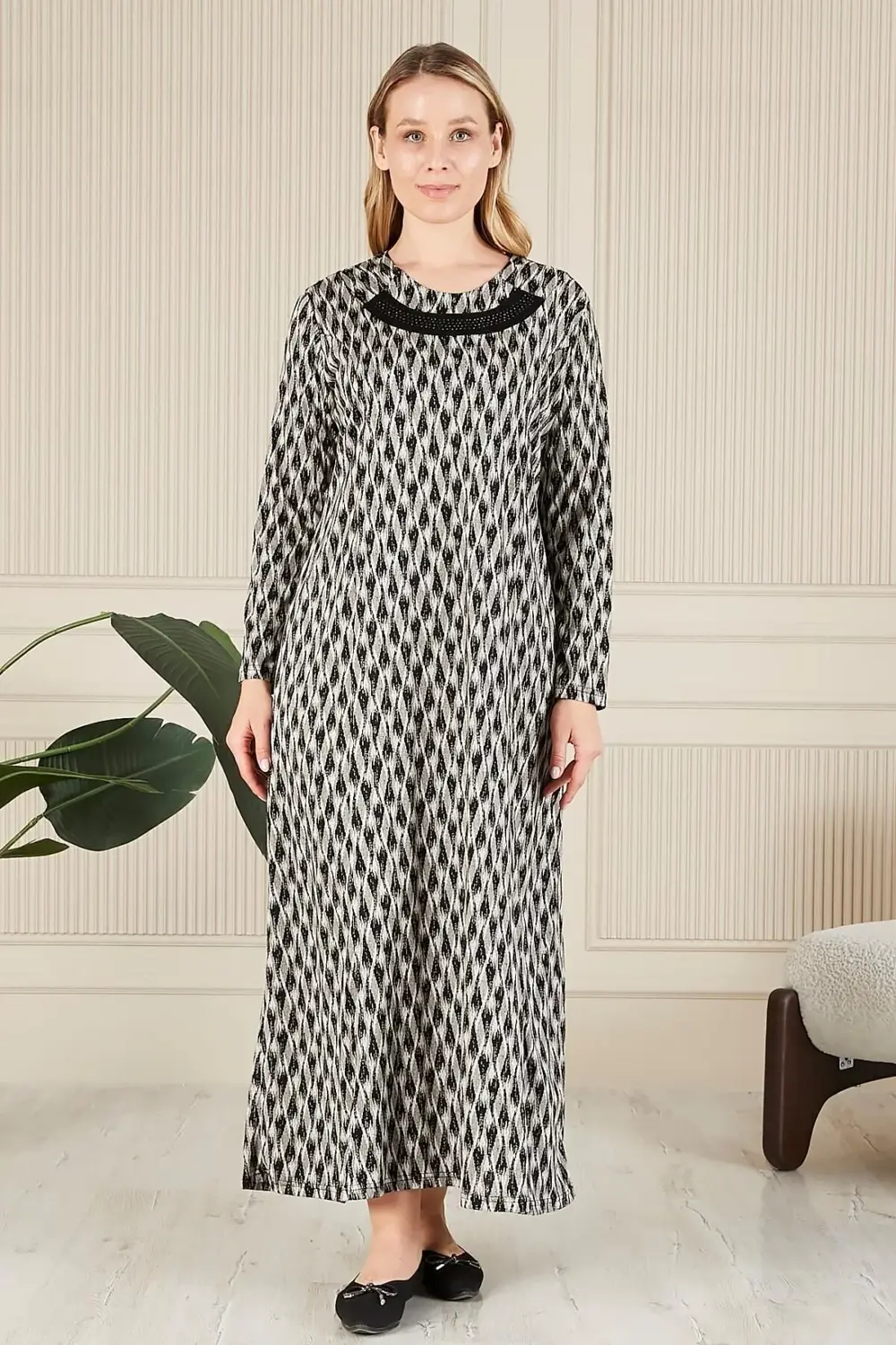 Kadın Buyuk Beden Yakası Taşlı Menekşe Elbise