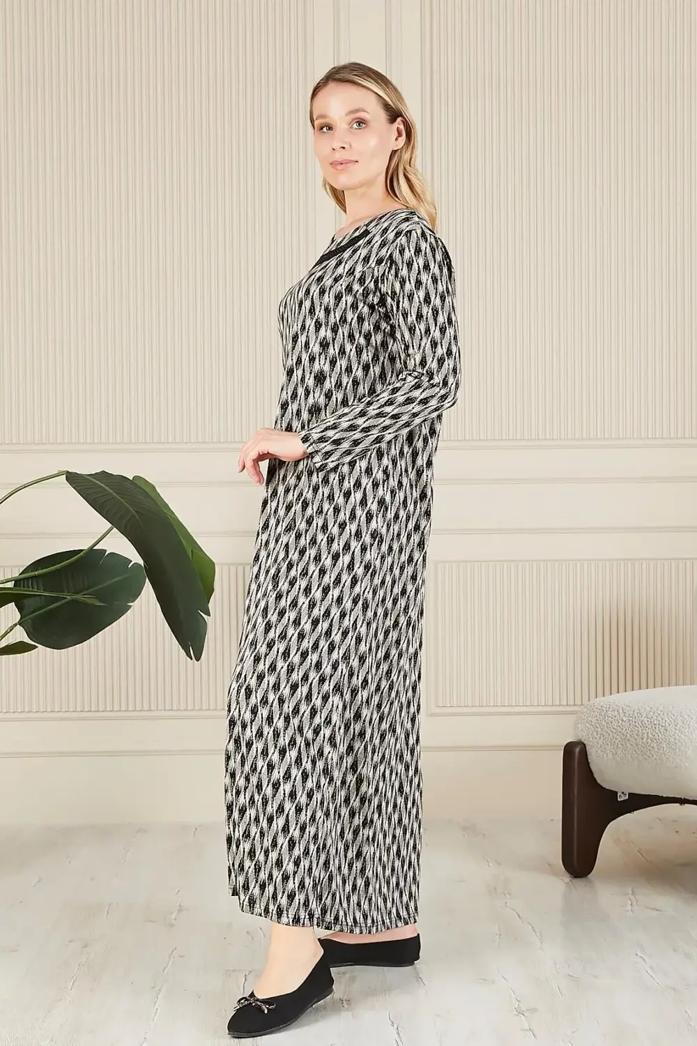 Kadın Buyuk Beden Yakası Taşlı Menekşe Elbise