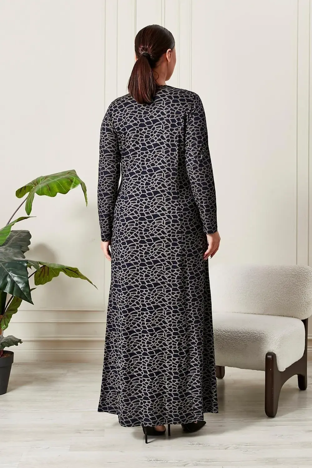 Kadın Buyuk Beden Yakası Taşlı Penye Elbise