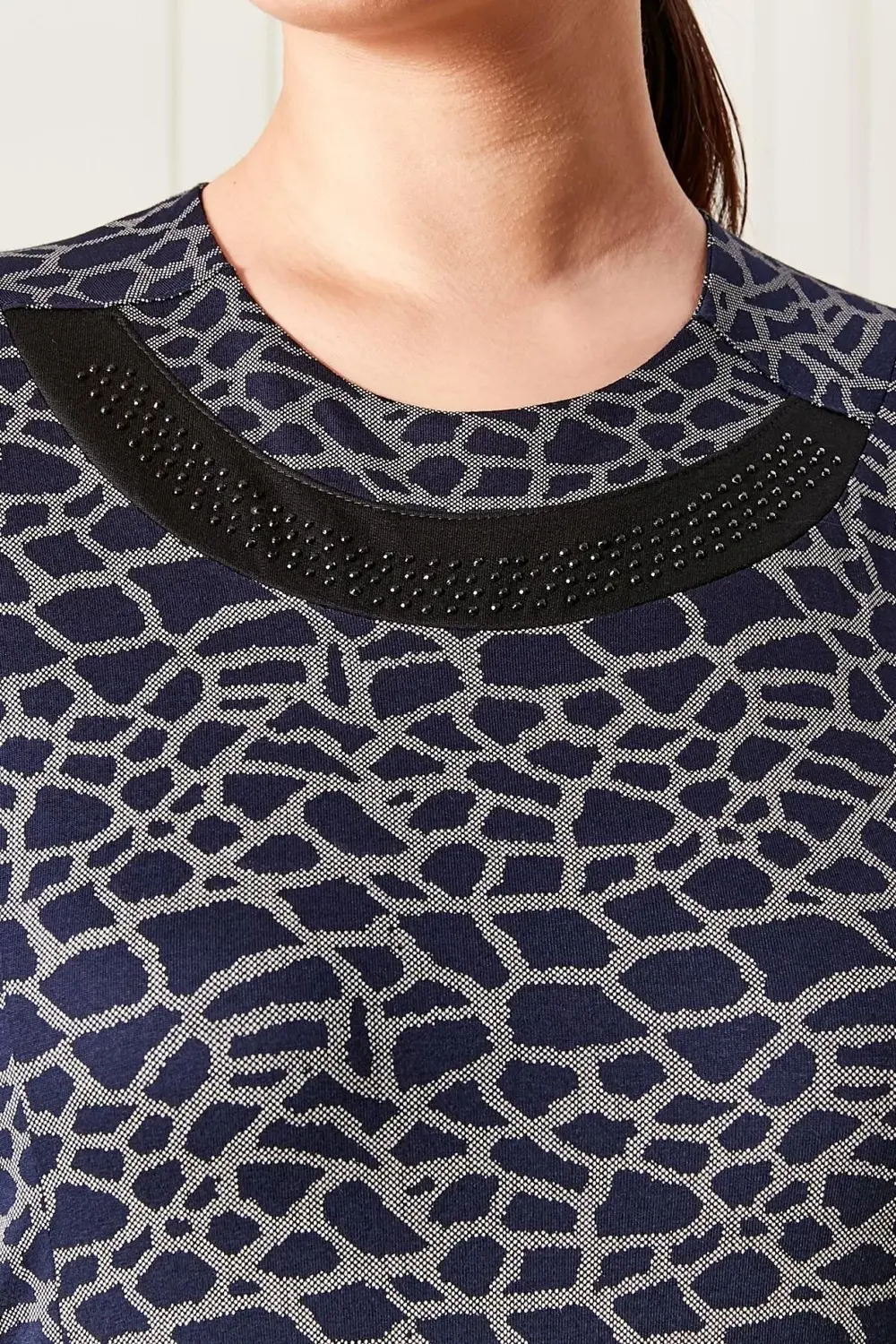 Kadın Buyuk Beden Yakası Taşlı Penye Elbise