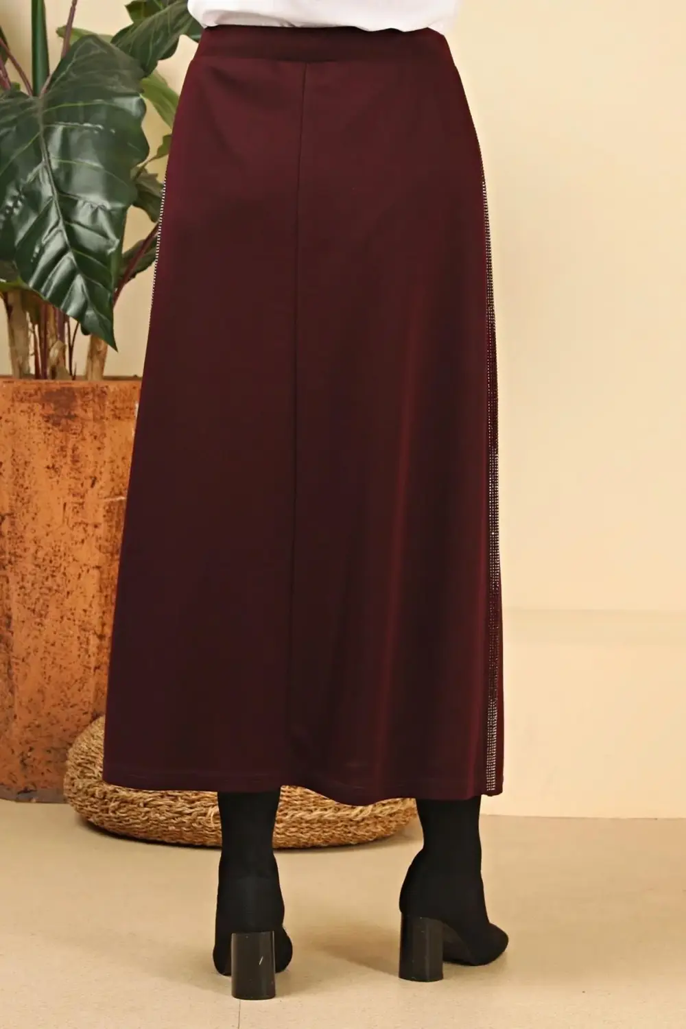 Kadın Büyük Beden Yanları Taşlı Kalem Anne Etek