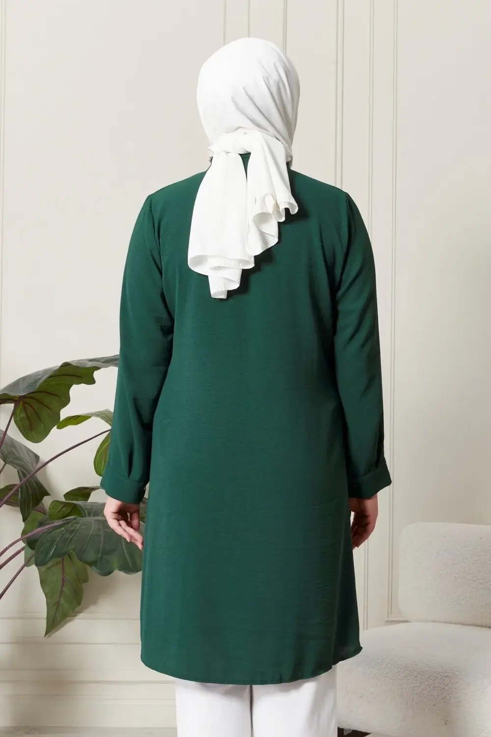 Kadın Büyük Beden Yaprak Baskılı Gömlek Tunik