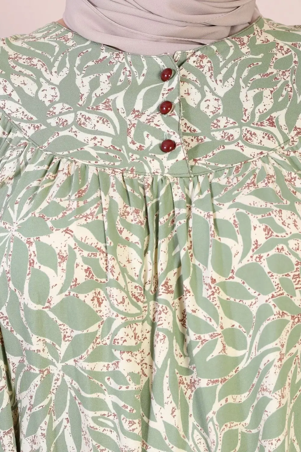 Kadın Büyük Beden Yaprak Desenli Yazlık Uzun Elbise