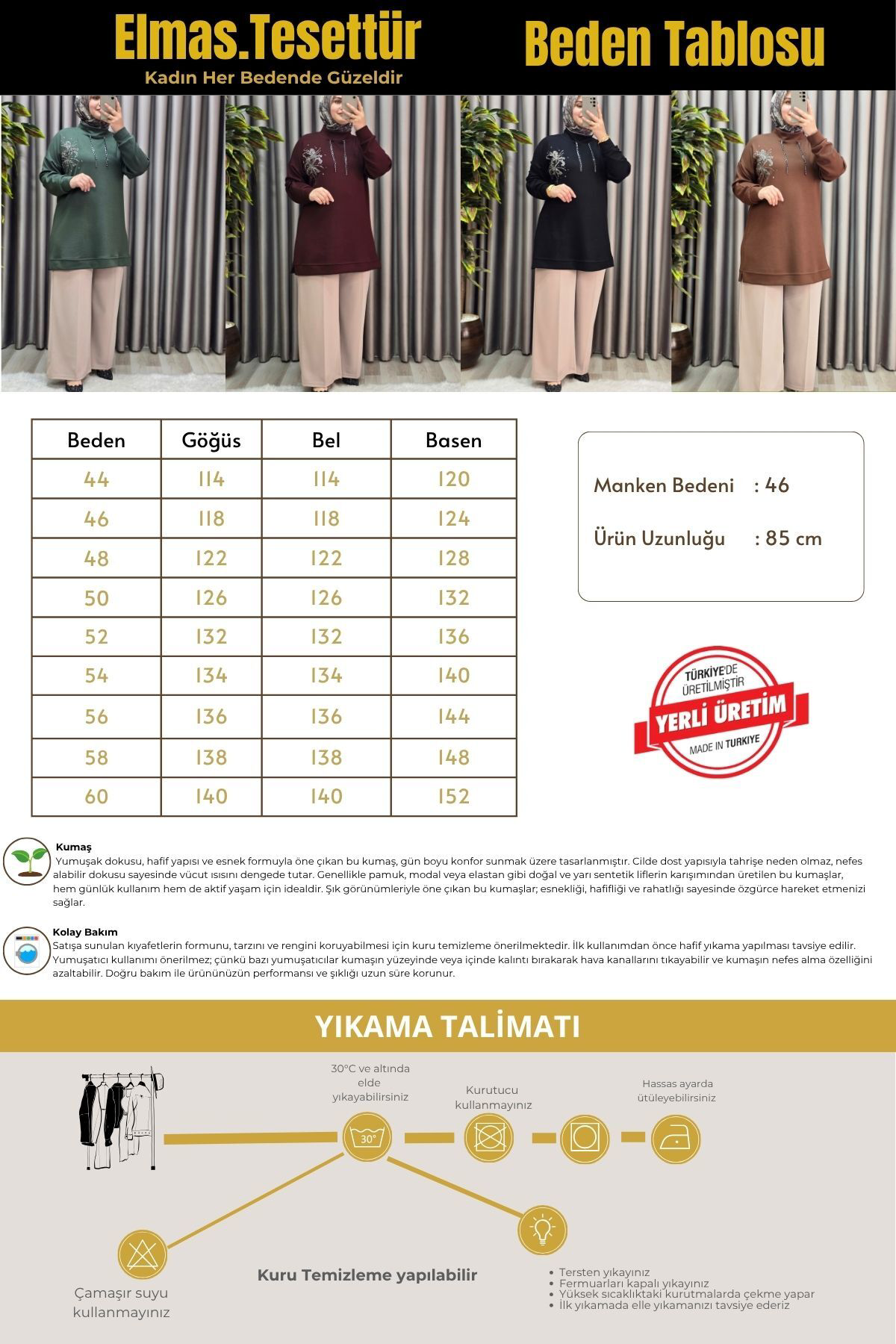 Elmas Tesettür Kadın Büyük Beden Zincir Detaylı Taş İşlemeli Rahat Kalıp Esnek K