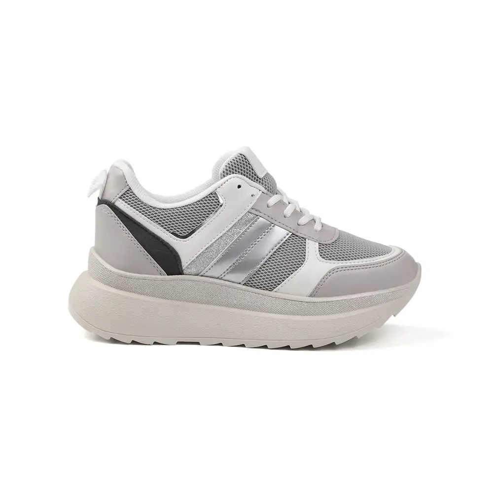 Kadın Buz Gri Simli Sneaker Hafif Ortopedik Günlük Spor Ayakkabı