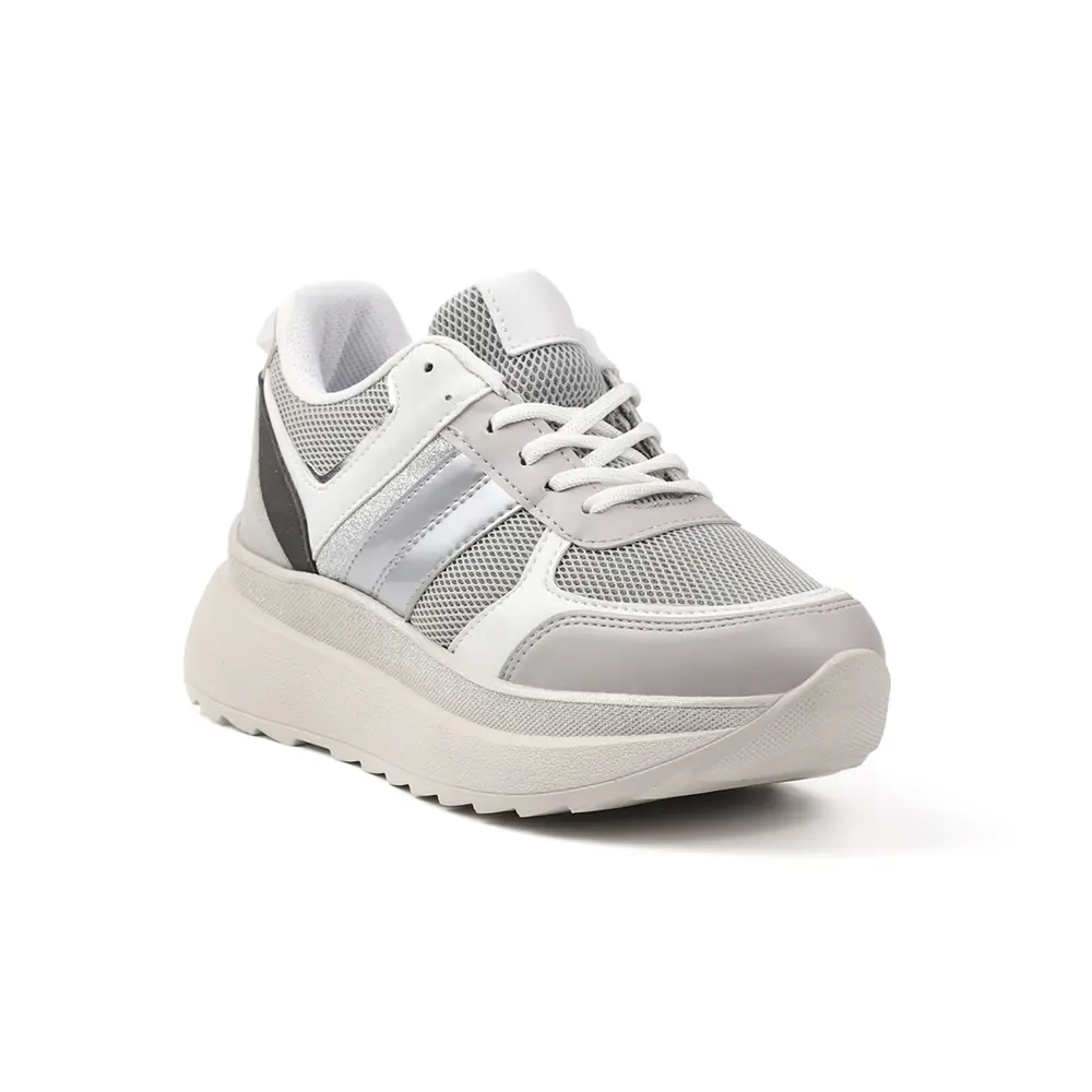Kadın Buz Gri Simli Sneaker Hafif Ortopedik Günlük Spor Ayakkabı