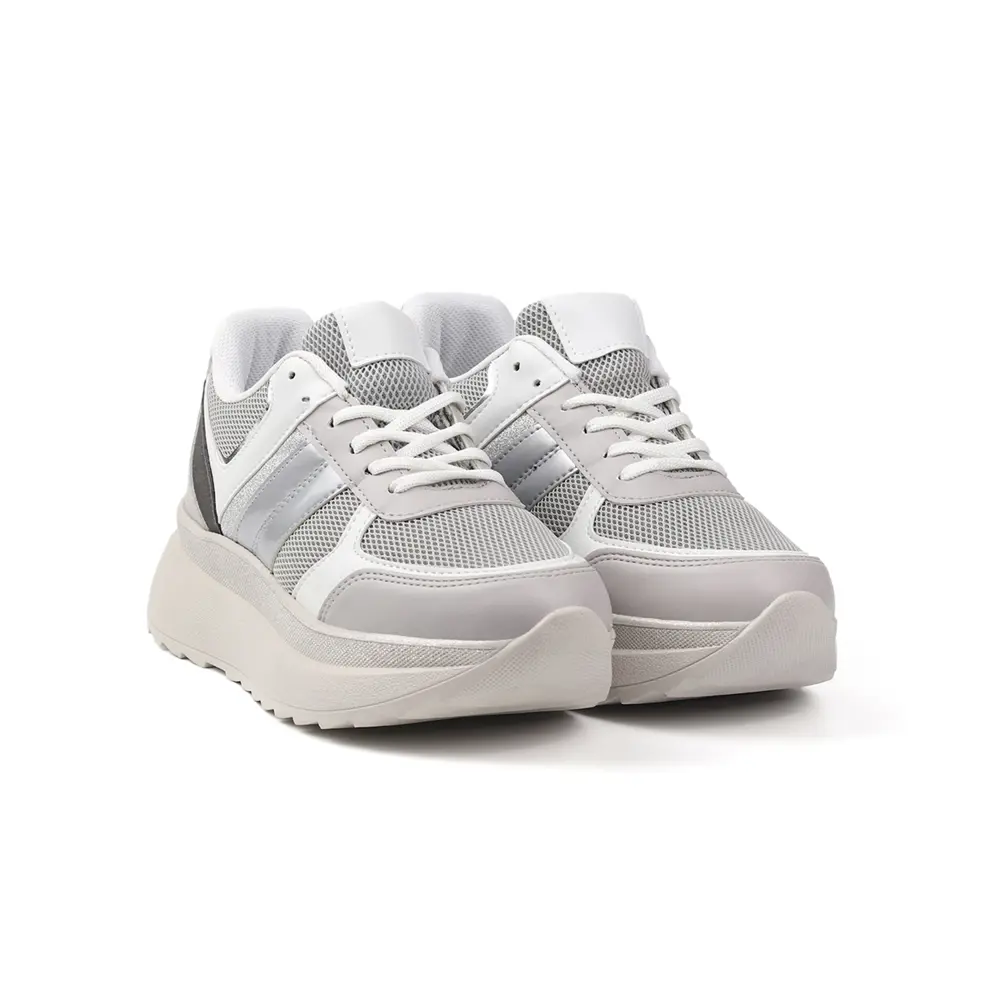 Kadın Buz Gri Simli Sneaker Hafif Ortopedik Günlük Spor Ayakkabı