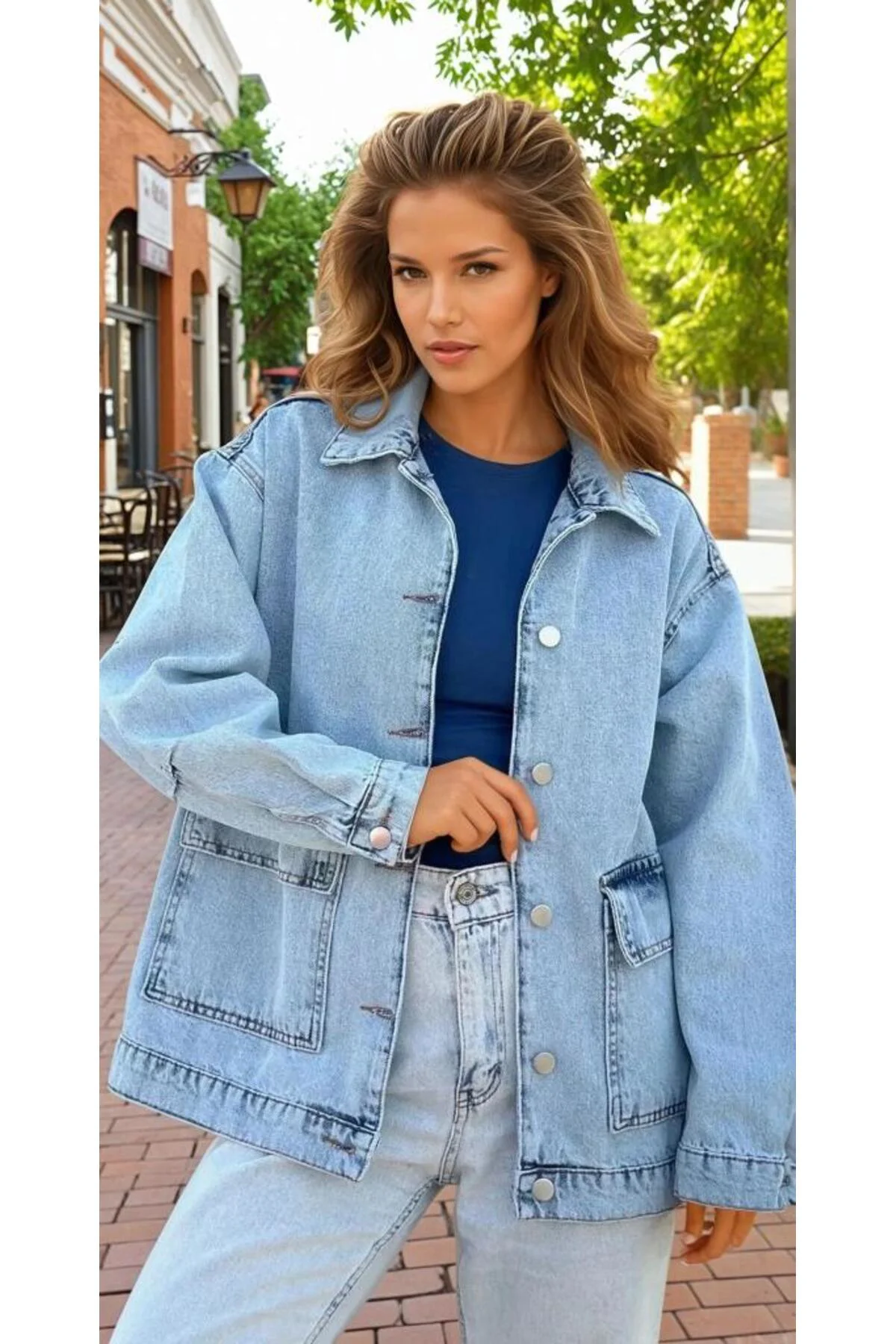 Kadın Buz Mavi Oversize Kot Ceket Kt001 KT001484 KT001484