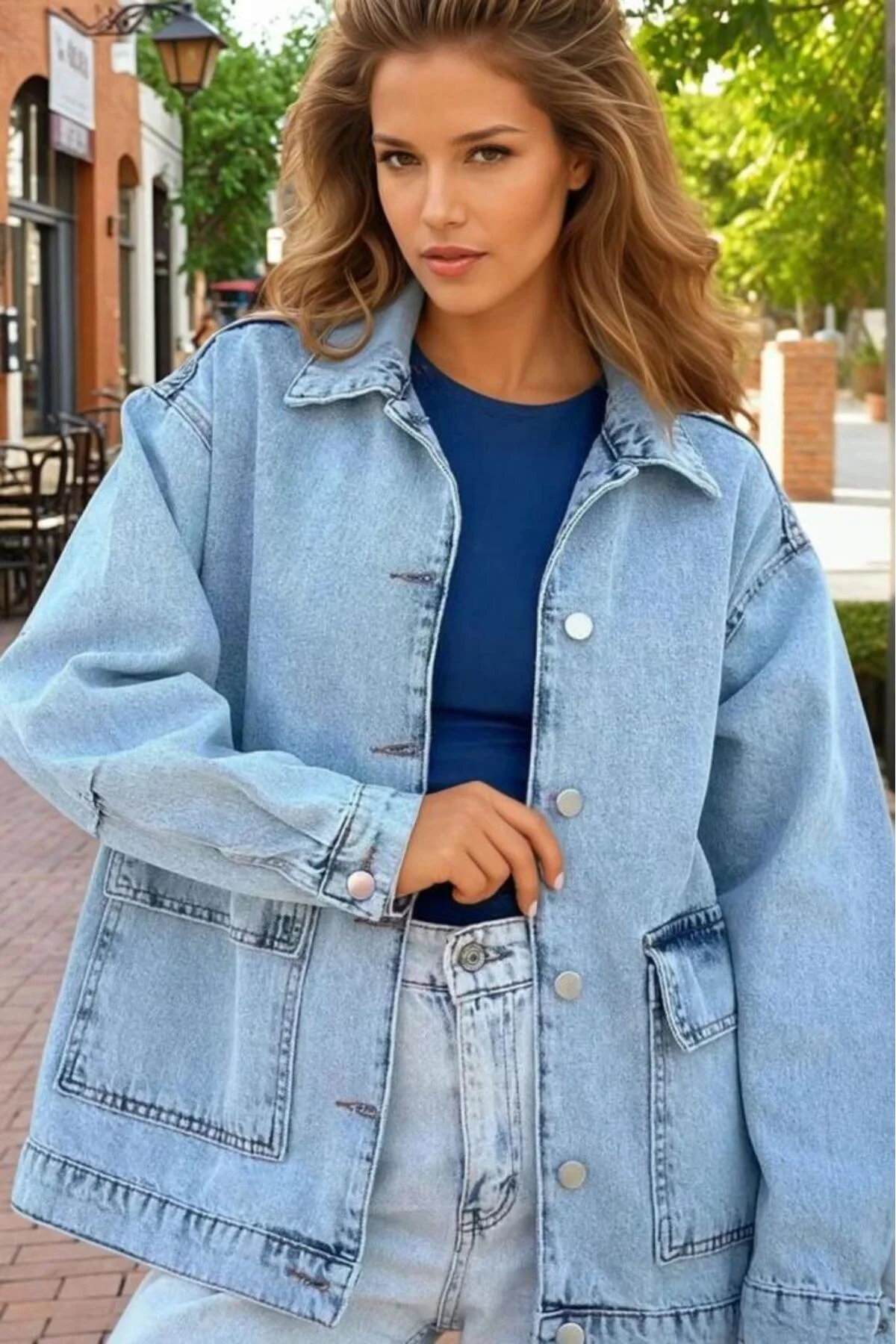 Kadın Buz Mavi Oversize Kot Ceket Kt001 KT001484 KT001484