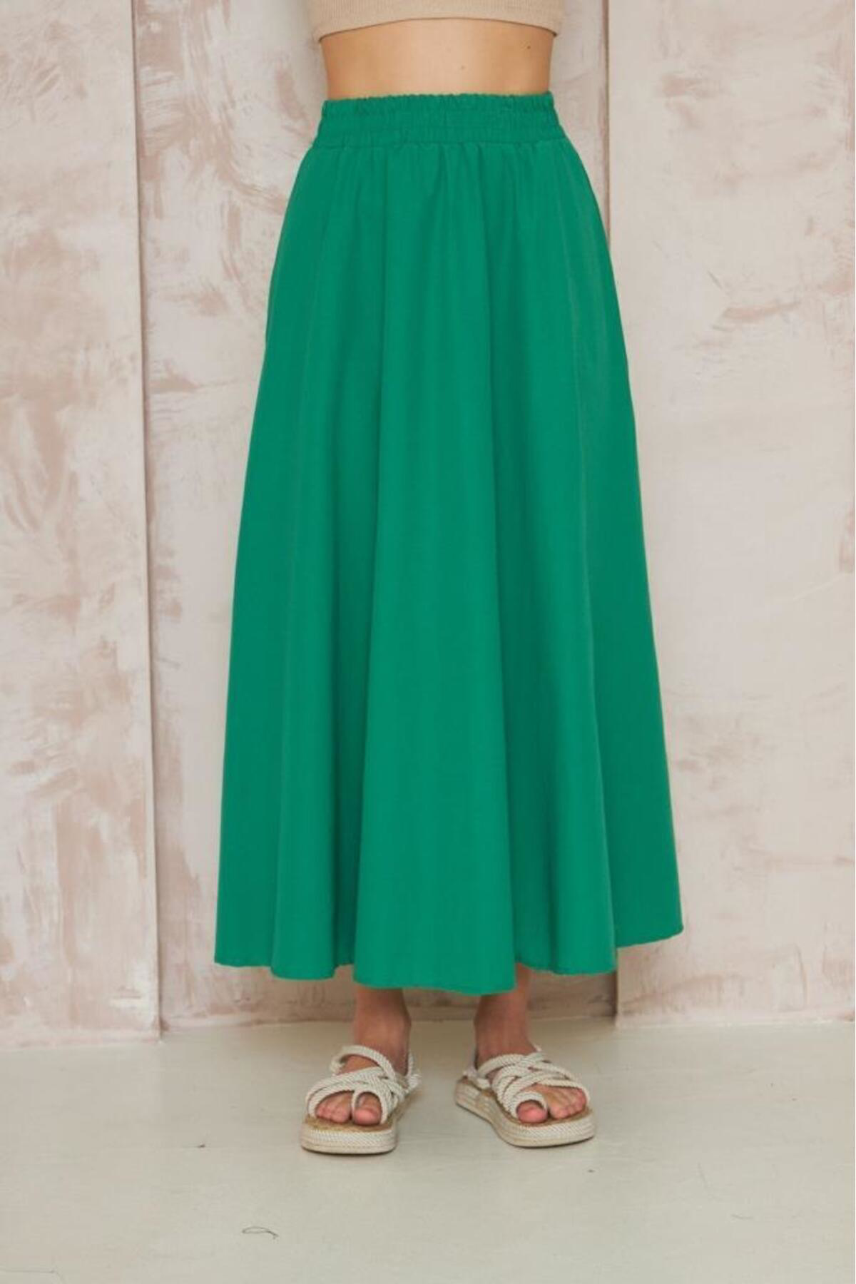 Pasaklı Giyim Kadın Cepli Beli Lastikli Kiloş Dökümlü Bohem Tarz Salaş Uzun Gün