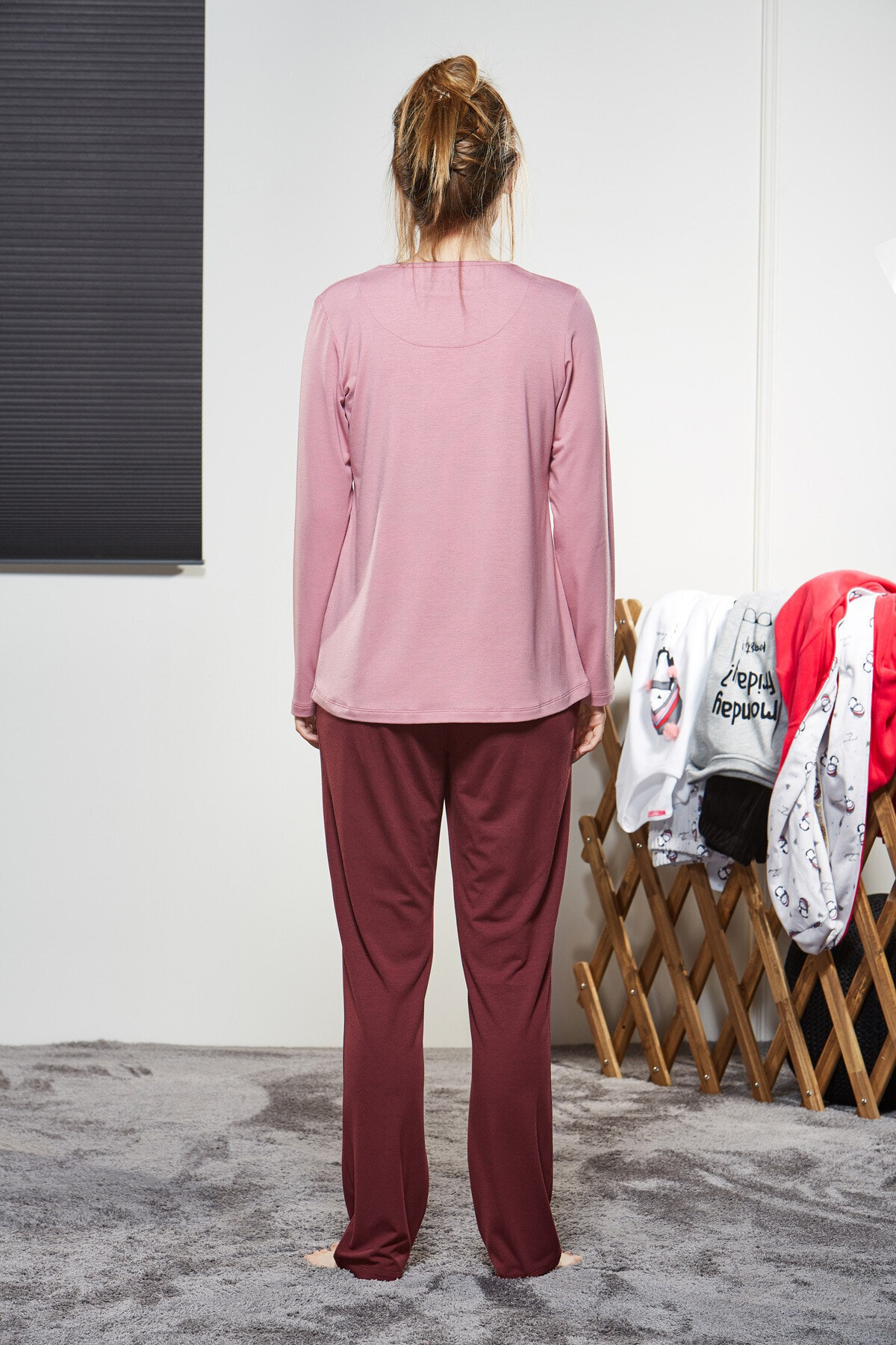 Pjs Kadin Çiçek Desenli Pembe Pijama Takimi