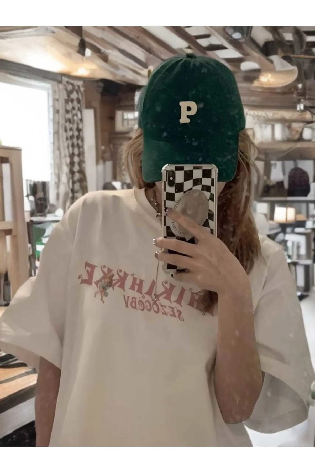 Kadın Çiçekli Baskılı Oversize Kısa Kollu Beyaz tıhıkıhkke Tshirt
