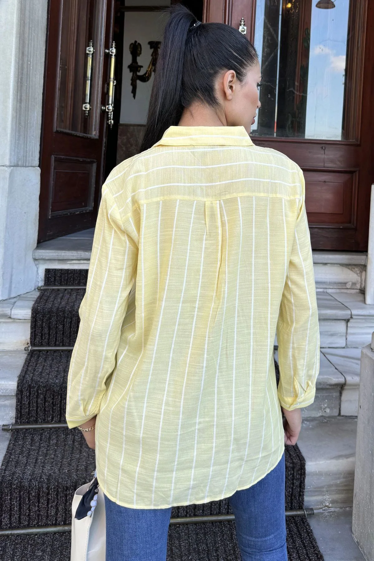 Kadın Çizgili, Terletmeyen Dokulu Özel Kumaş, Salaş Kesim Gömlek 