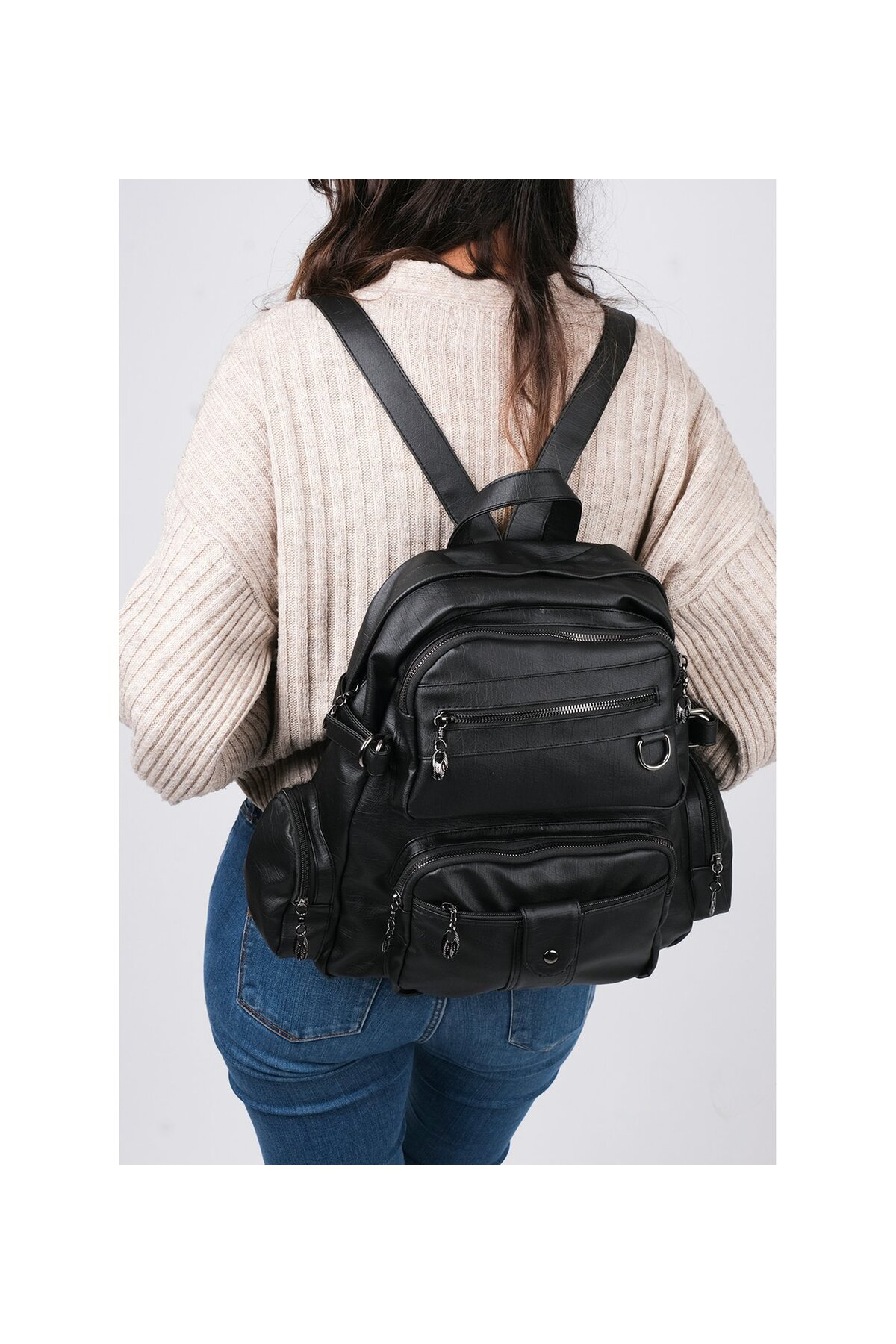 Monalisa Home Kadın Çok Bölmeli Yıkama Deri Sırt Çanta