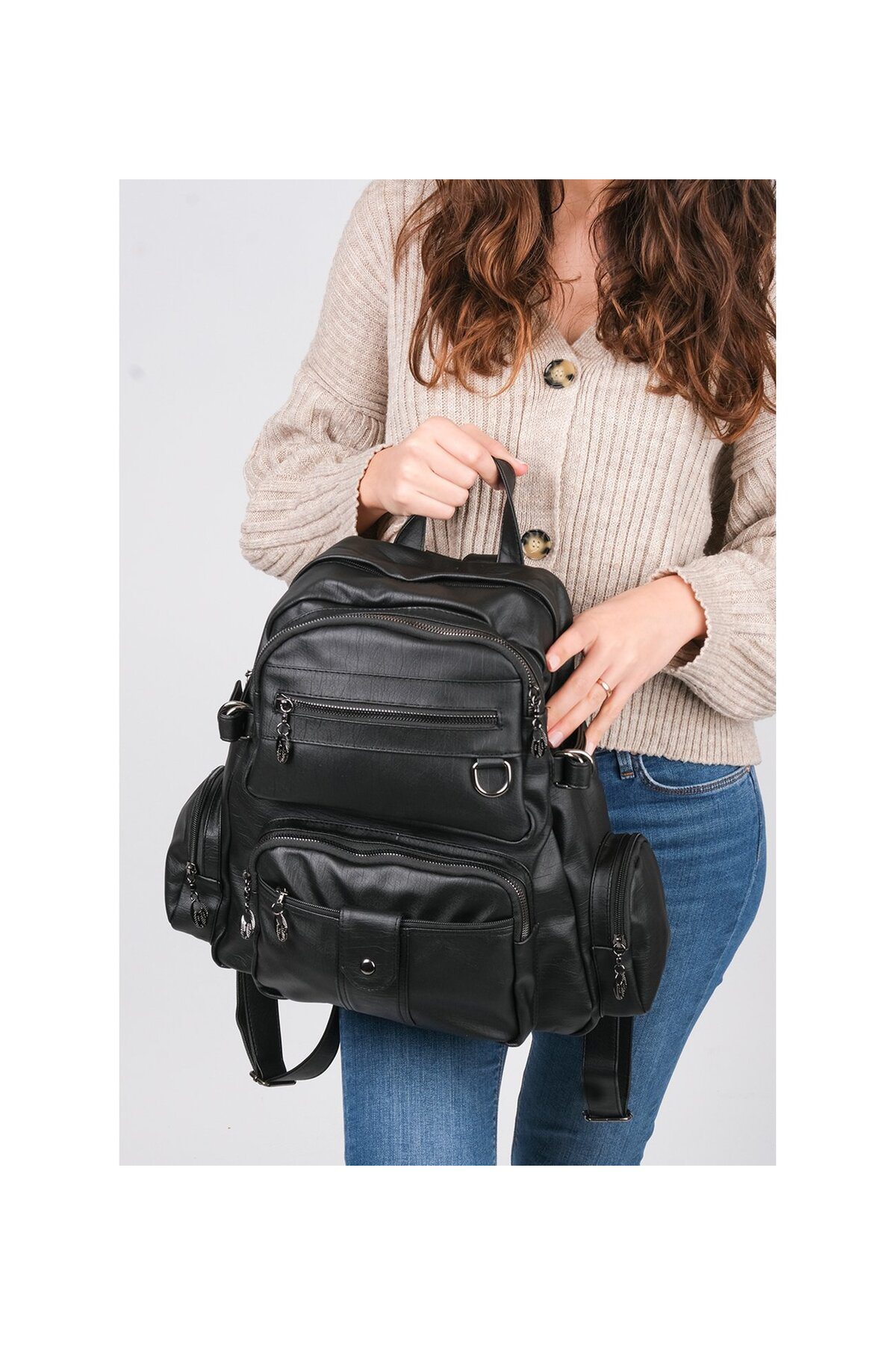 Monalisa Home Kadın Çok Bölmeli Yıkama Deri Sırt Çanta