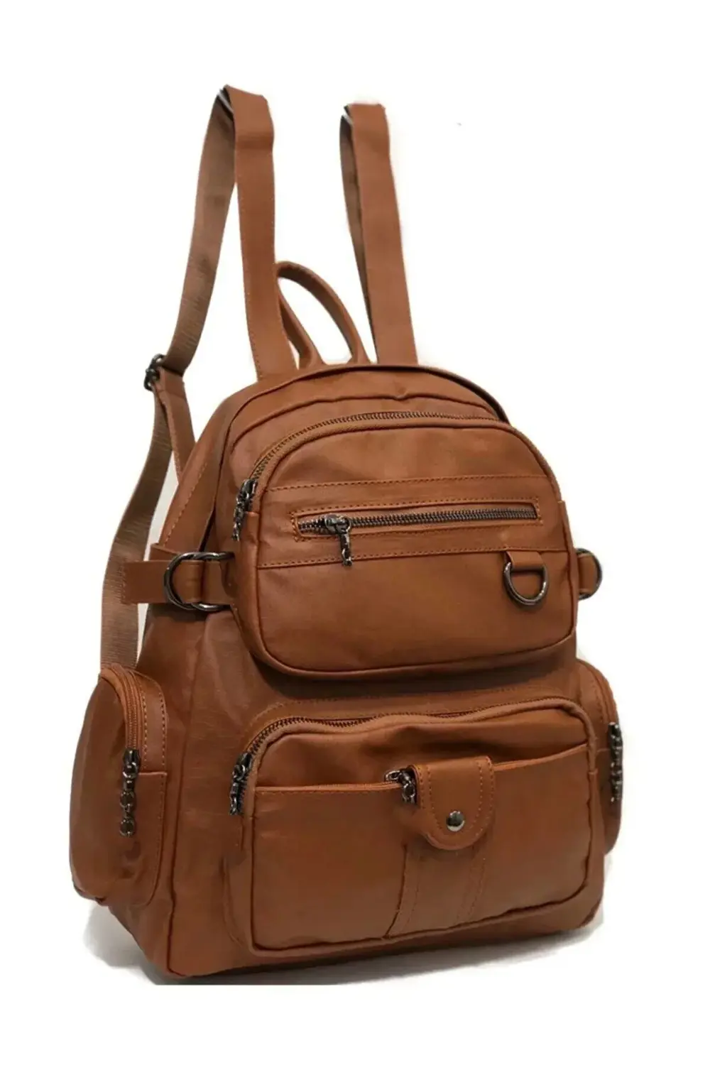 Kadın Çok Bölmeli Yıkama Deri Sırt Çanta