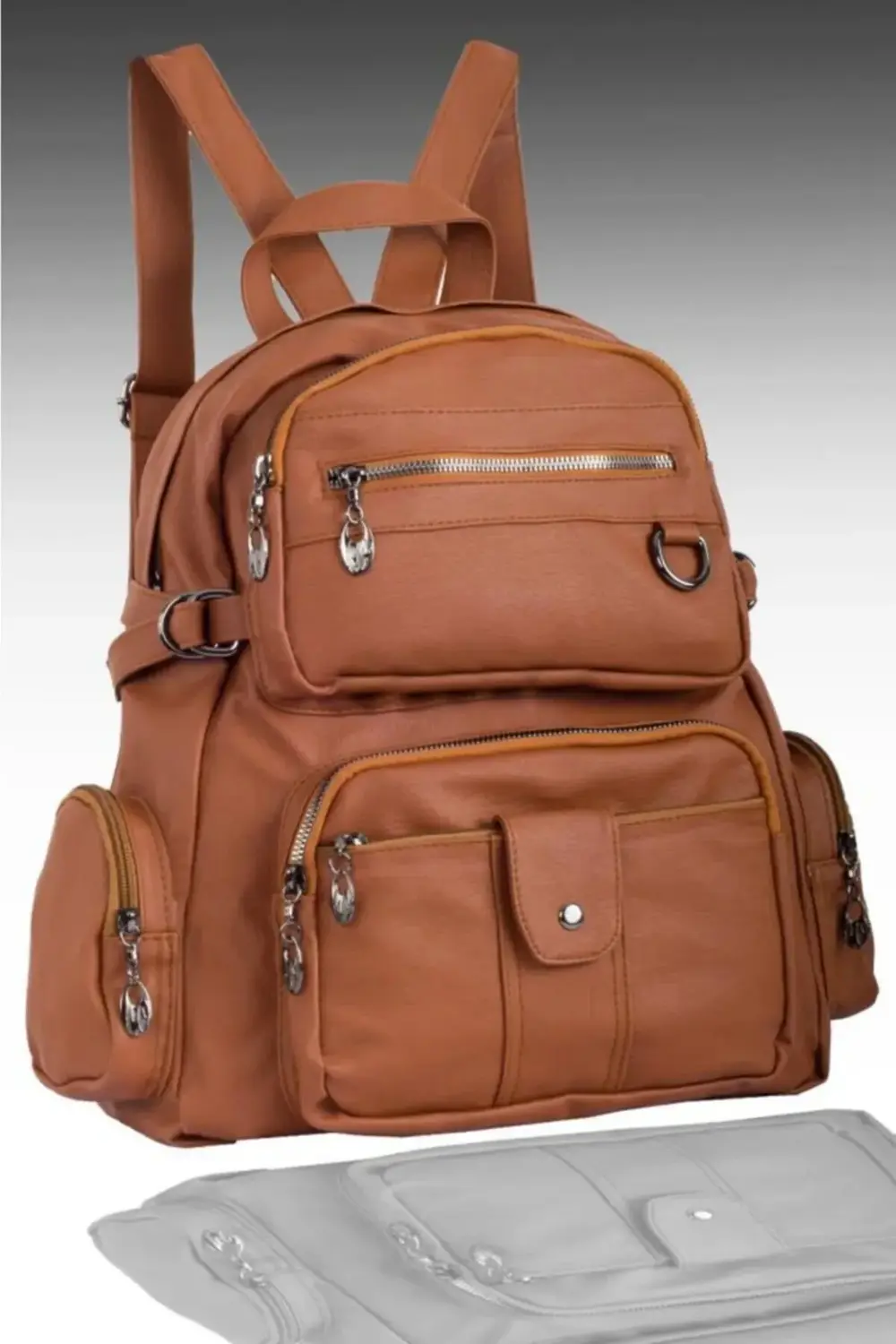 Kadın Çok Bölmeli Yıkama Deri Sırt Çanta