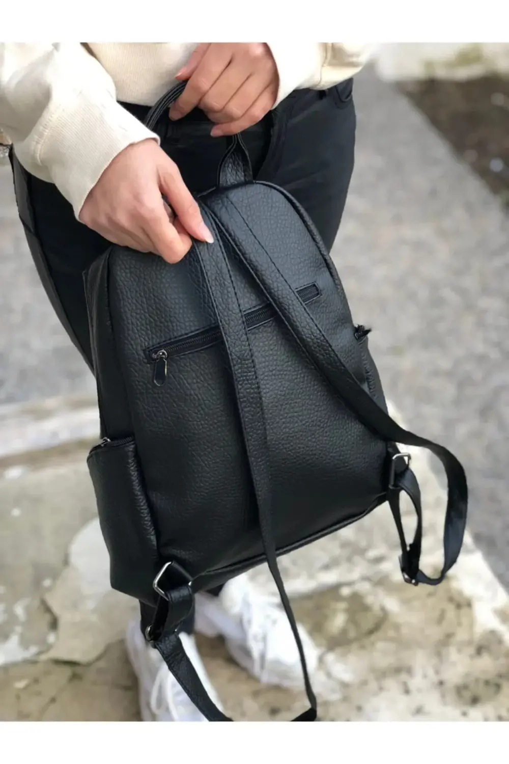 Kadın Çok Bölmeli Yıkama Deri Sırt Çanta
