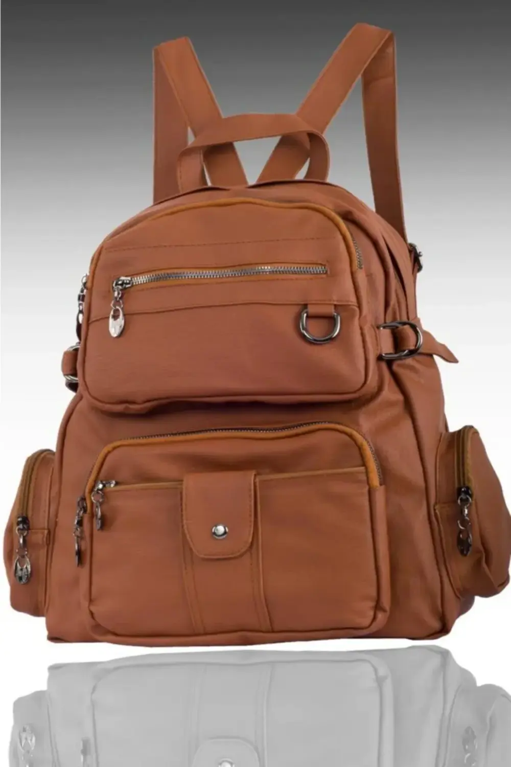 Kadın Çok Bölmeli Yıkama Deri Sırt Çanta