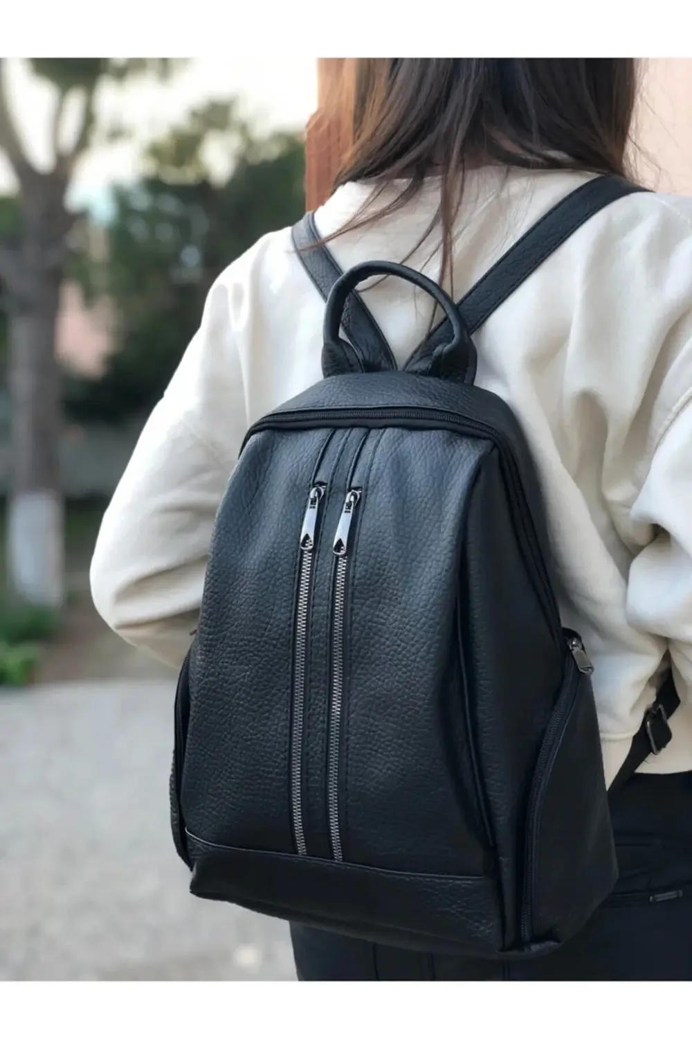 Kadın Çok Bölmeli Yıkama Deri Sırt Çanta