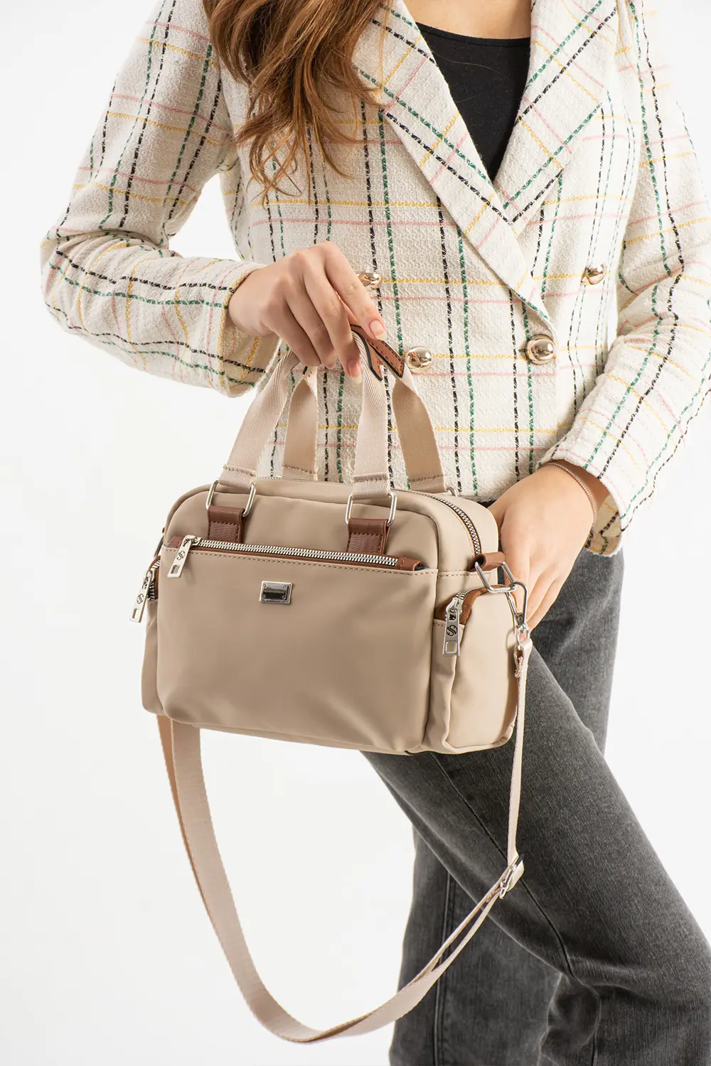 Kadın Çok Gözlü Kum Taba Garnili Ayarlanbilir Çapraz Askılı El ve