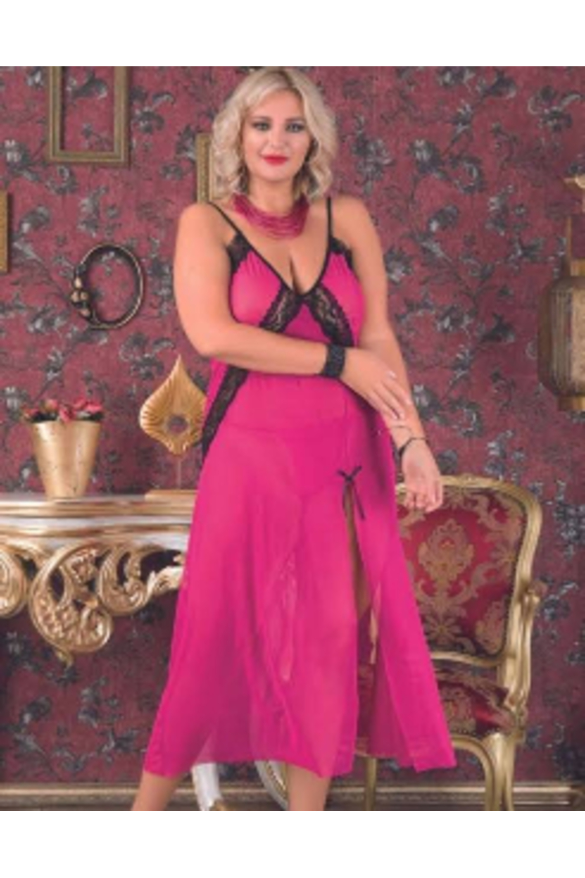 Monalisa Home Kadın Dantel Detaylı Pembe Şık İç Çamaşırı 2Xl