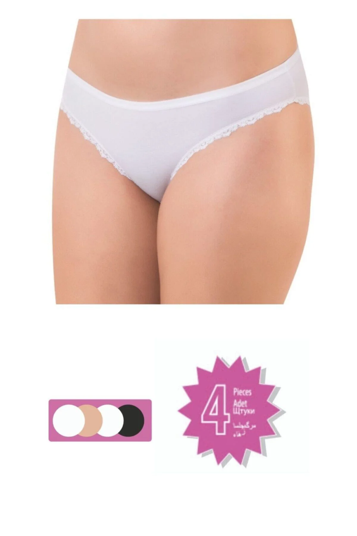 Kadın Dantelli Bikini Külot 4lü Paket 2743-h