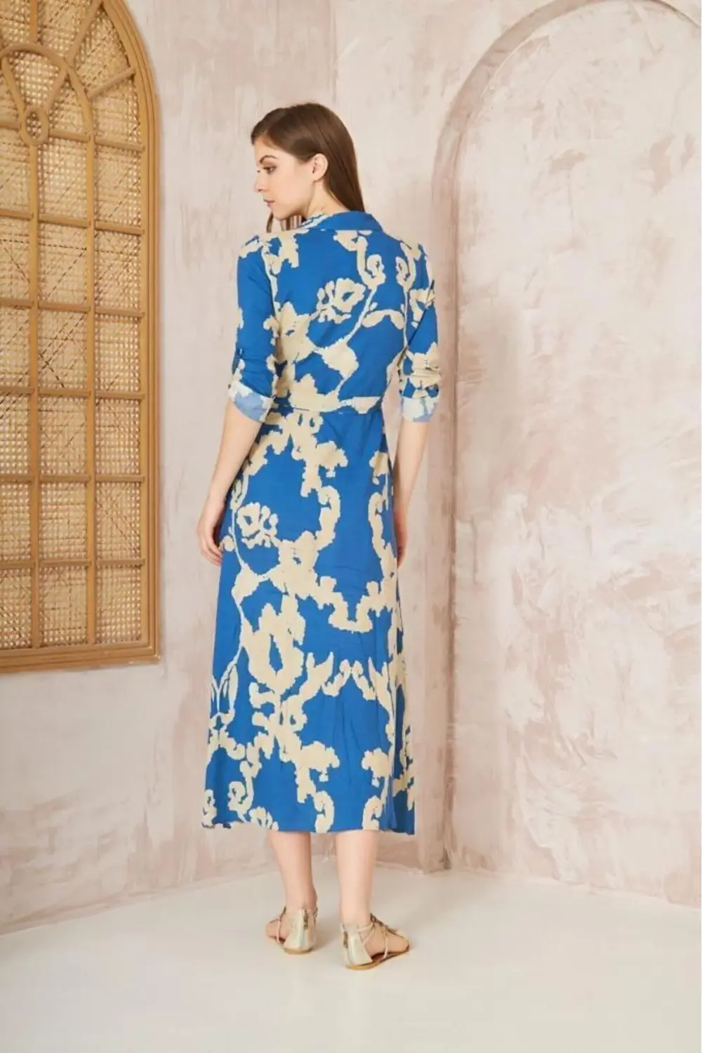 Kadın Dar Kalıp Uzun Kol Bele Oturan %100 Viskon Kemerli Yazlık E