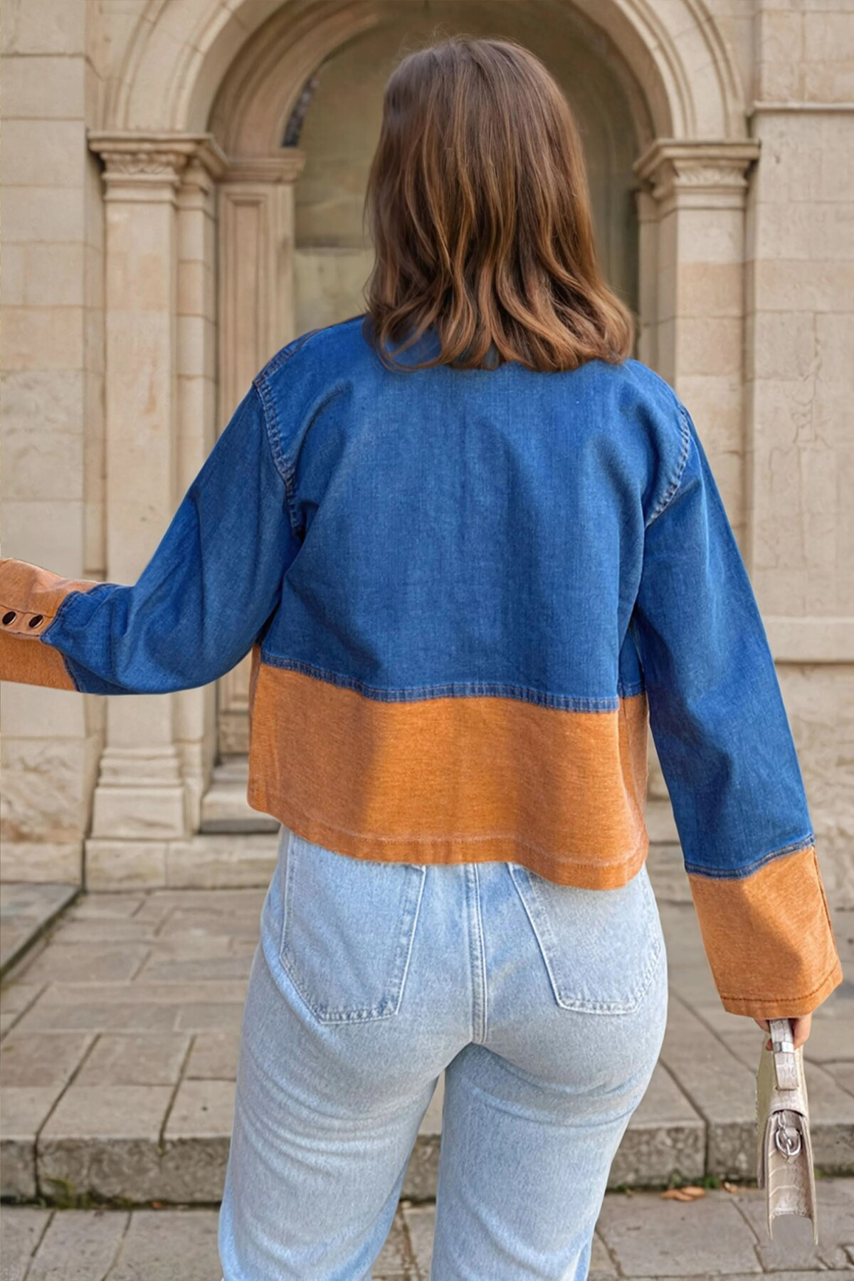 Kadın Denim Çift Renk Detaylı Manşetli Kot Ceket KT0072341 KT0072
