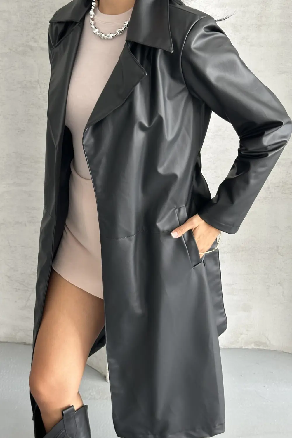 Moda Armanc Kadın Deri Trençkot - Uzun Kuşaklı Şık Mevsimlik