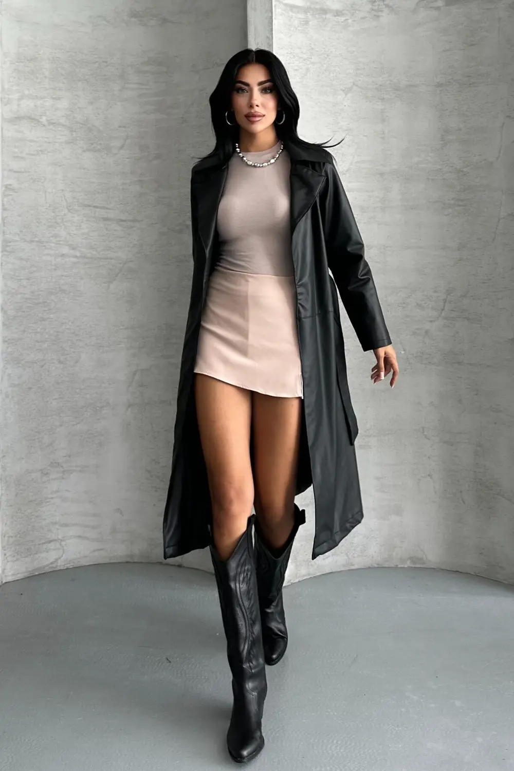 Moda Armanc Kadın Deri Trençkot - Uzun Kuşaklı Şık Mevsimlik