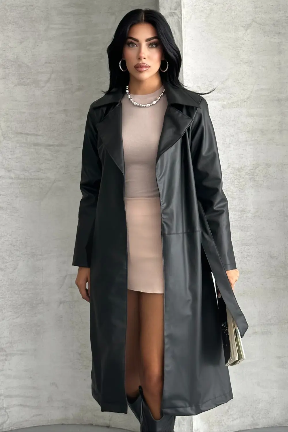 Moda Armanc Kadın Deri Trençkot - Uzun Kuşaklı Şık Mevsimlik