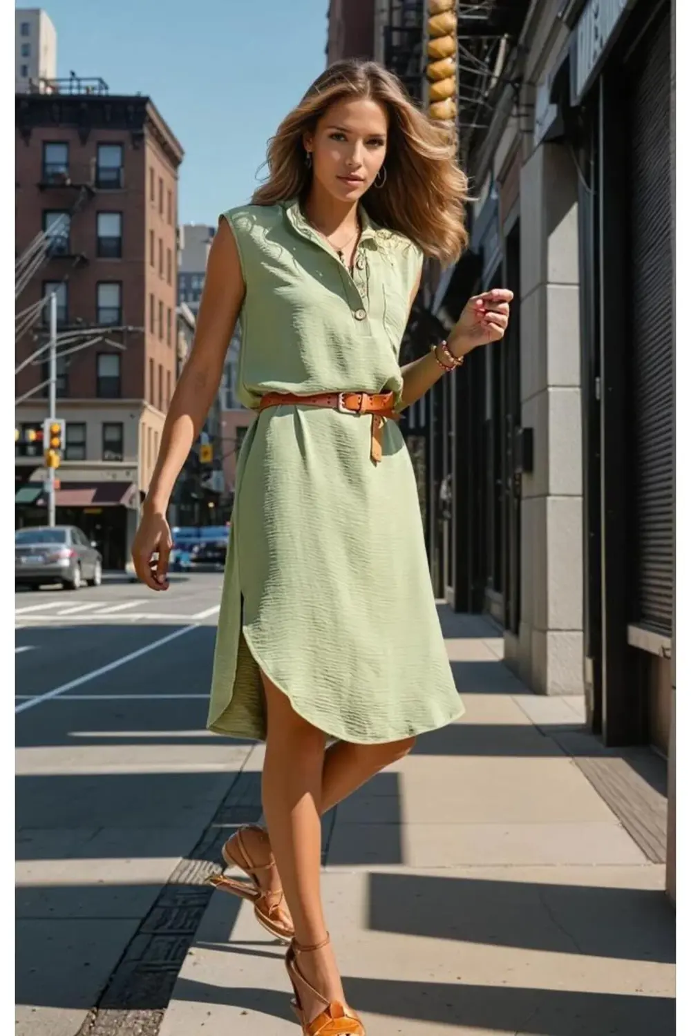 Kadın Derin Yırtmaçlı Dik Yaka Düğmeli Giy - Çık Günlük Yazlık El