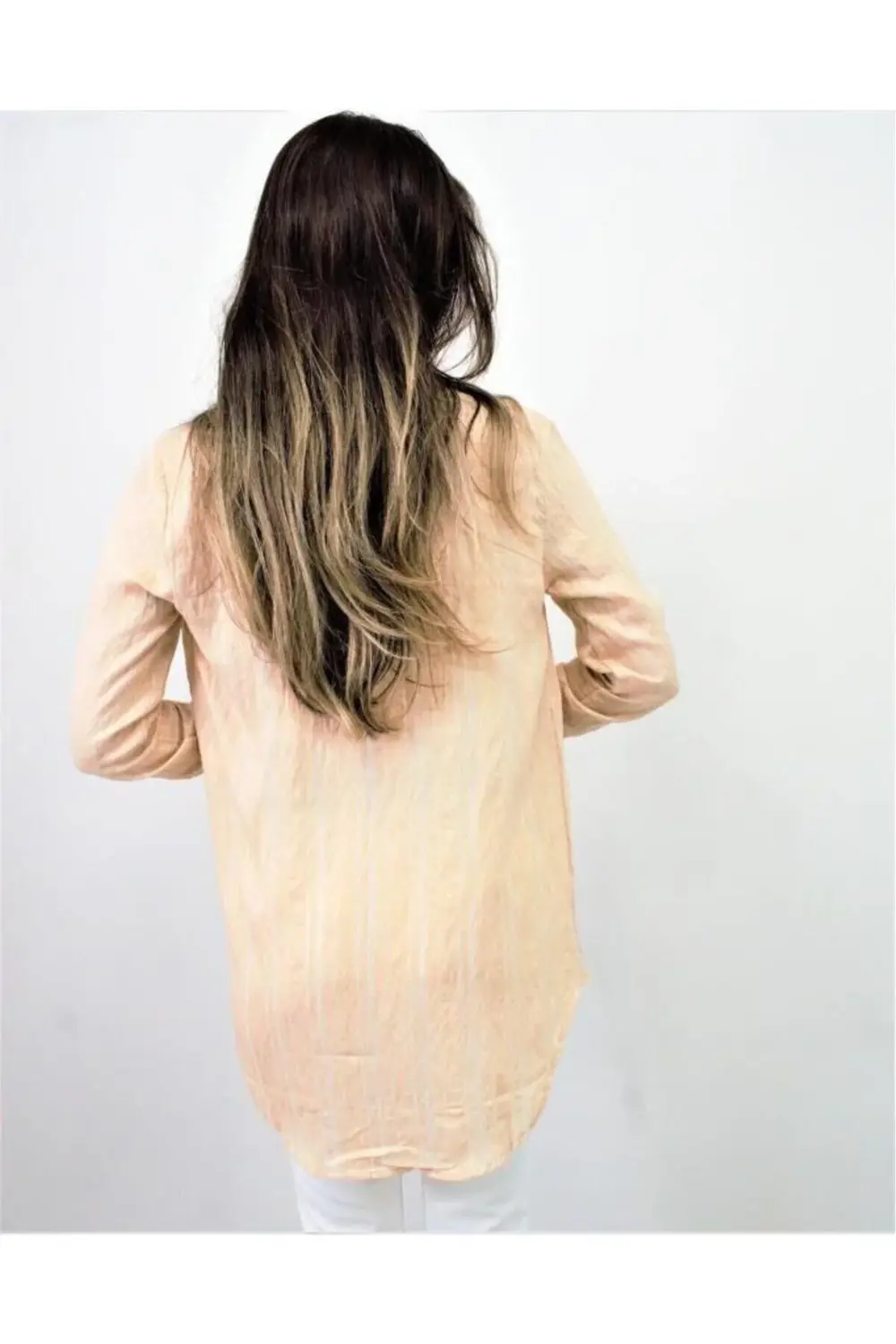 Kadın Dik Çizgili Tek Cep Arkası Uzun Oval Basic Gömlek Yb3266200