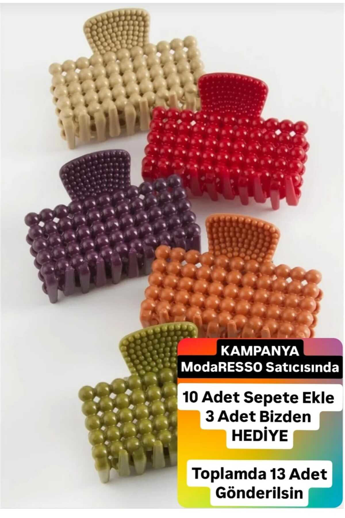 Kadın Dikdörtgen İnci Boncuk Renkli Mandal Toka 6 cm -