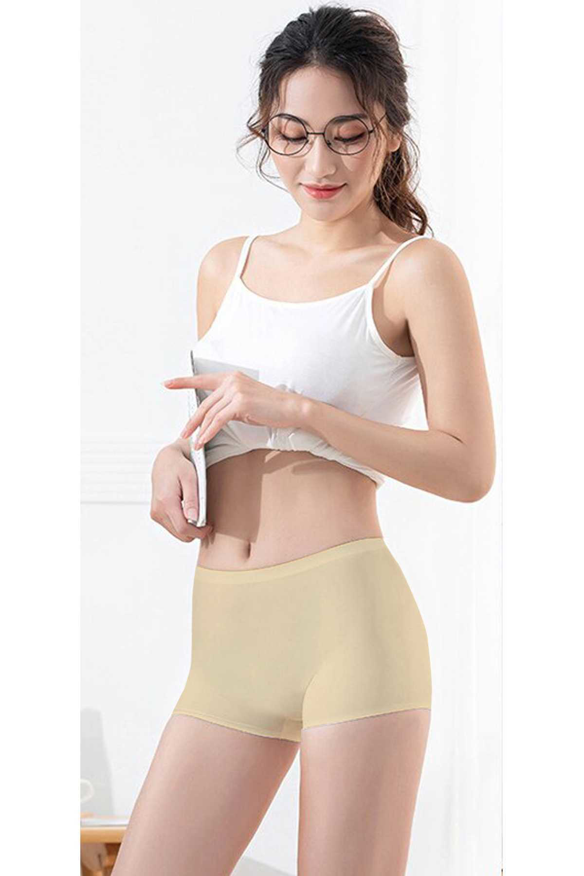 Just Cheap Store Kadin Dikişsiz Görünmez İz Yapmaz Mini Şort Boxer Ten