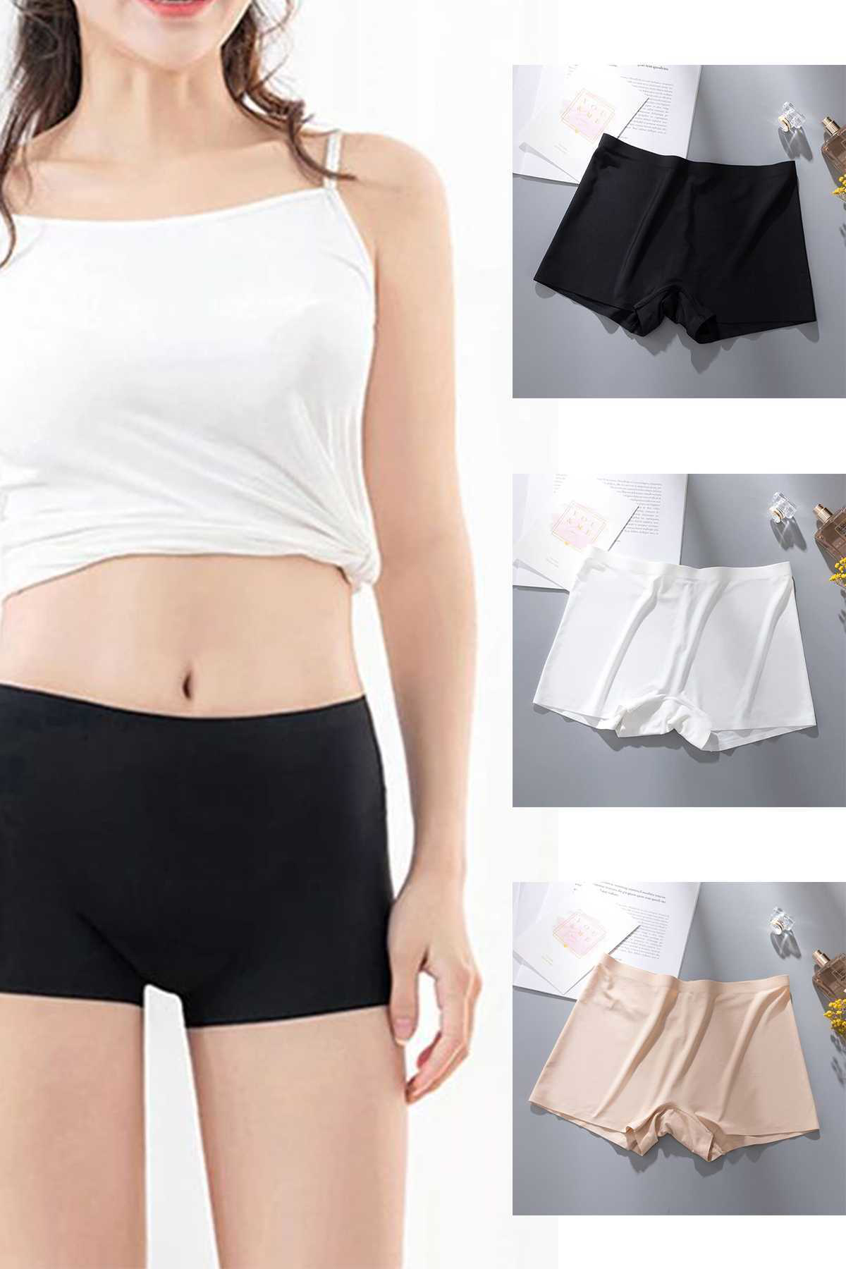 Just Cheap Store Kadin Dikişsiz Görünmez İz Yapmaz Mini Şort Boxer Siyah