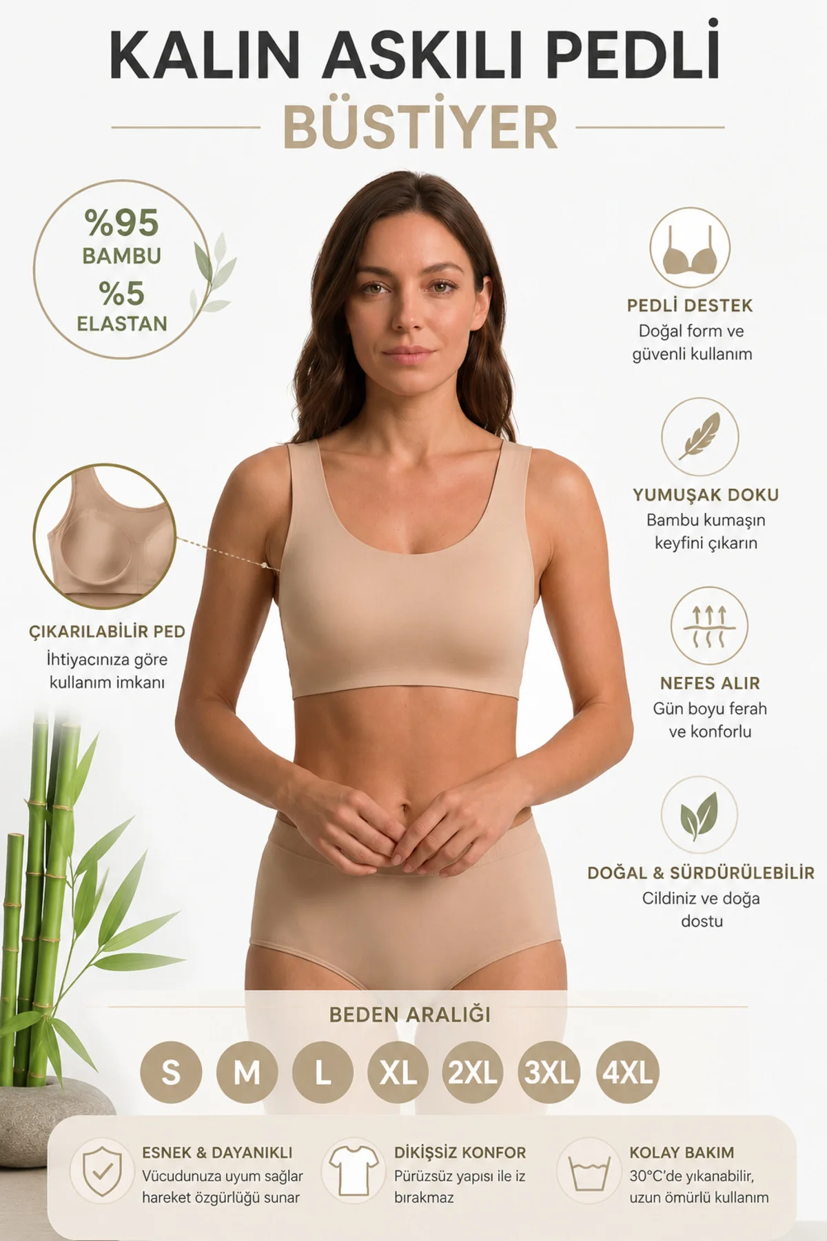 Kadın Dikişsiz Seamless Spor Sütyeni Pedli Toparlayıcı Kalın Askı