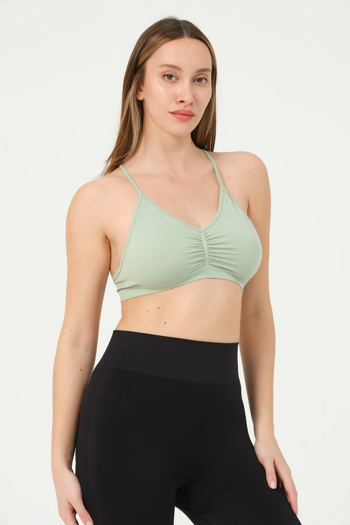 Kadın Dikişsiz Sporcu Sırt Detaylı Askılı Crop Büstiyer