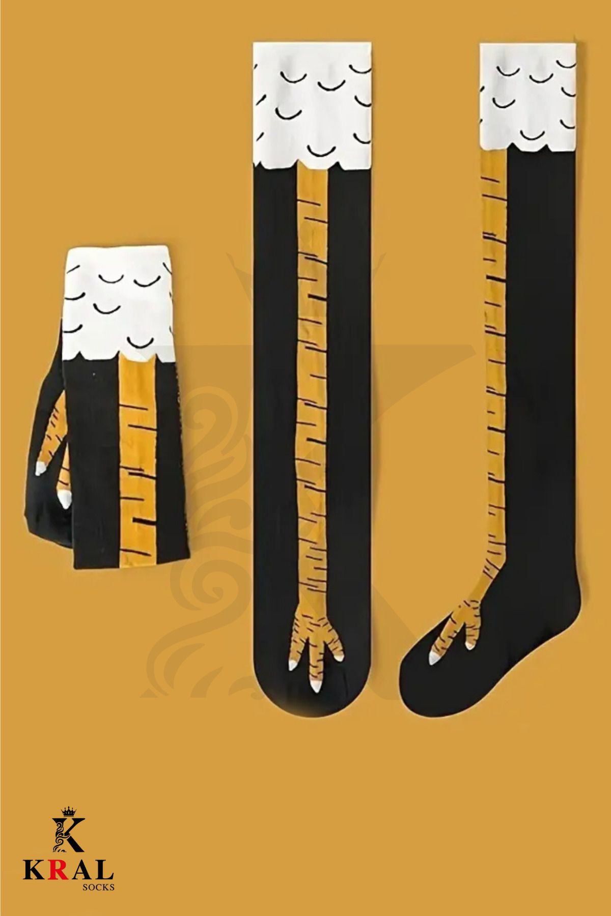 Kadın Dizüstü Çorap (3 Çift) Diz Üstü Zebra - Siyah - Tavuk Bacağ